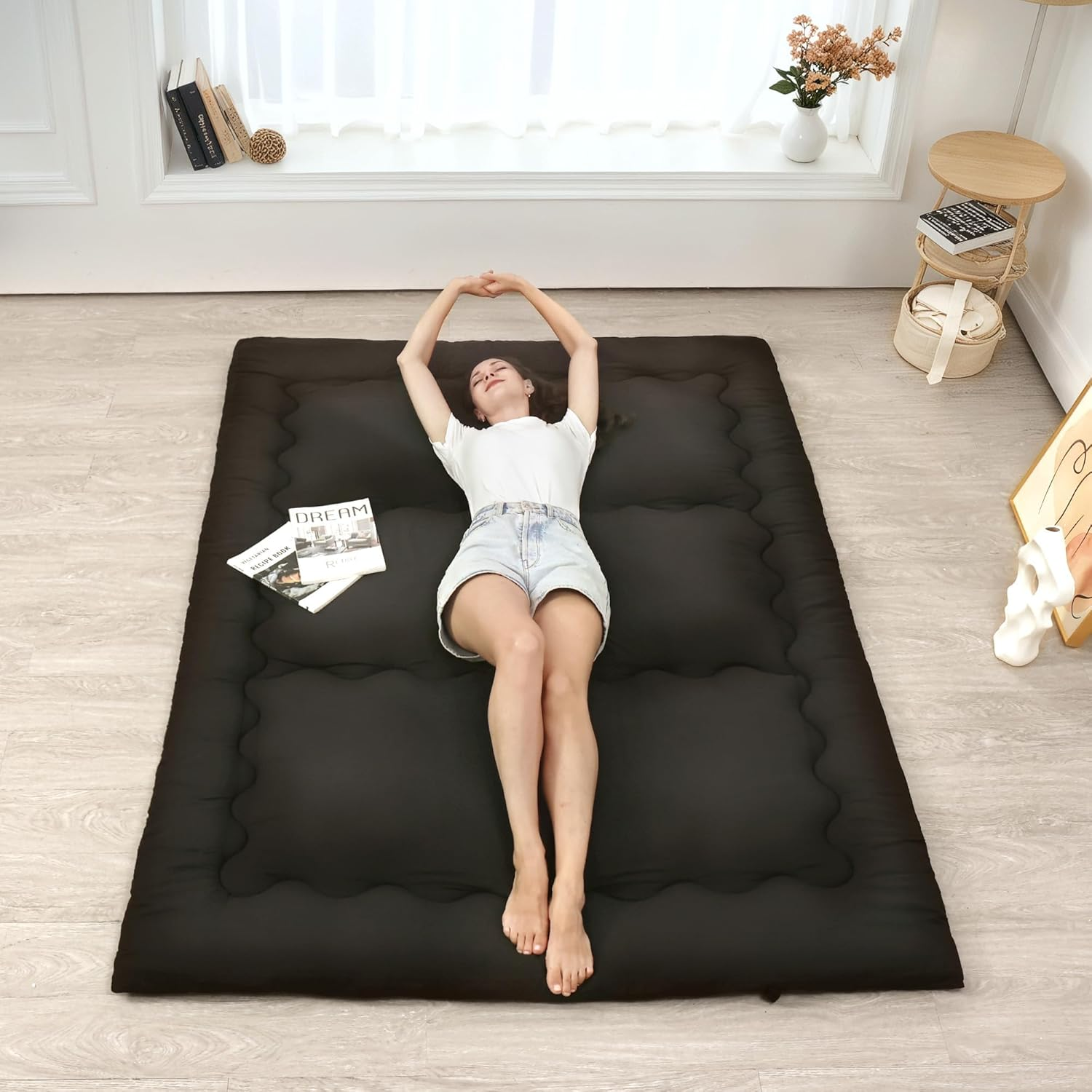 Japanese Floor Mattress, Futon Mattress with Portable Storage Bag, Roll up Thick Tatami Mattress