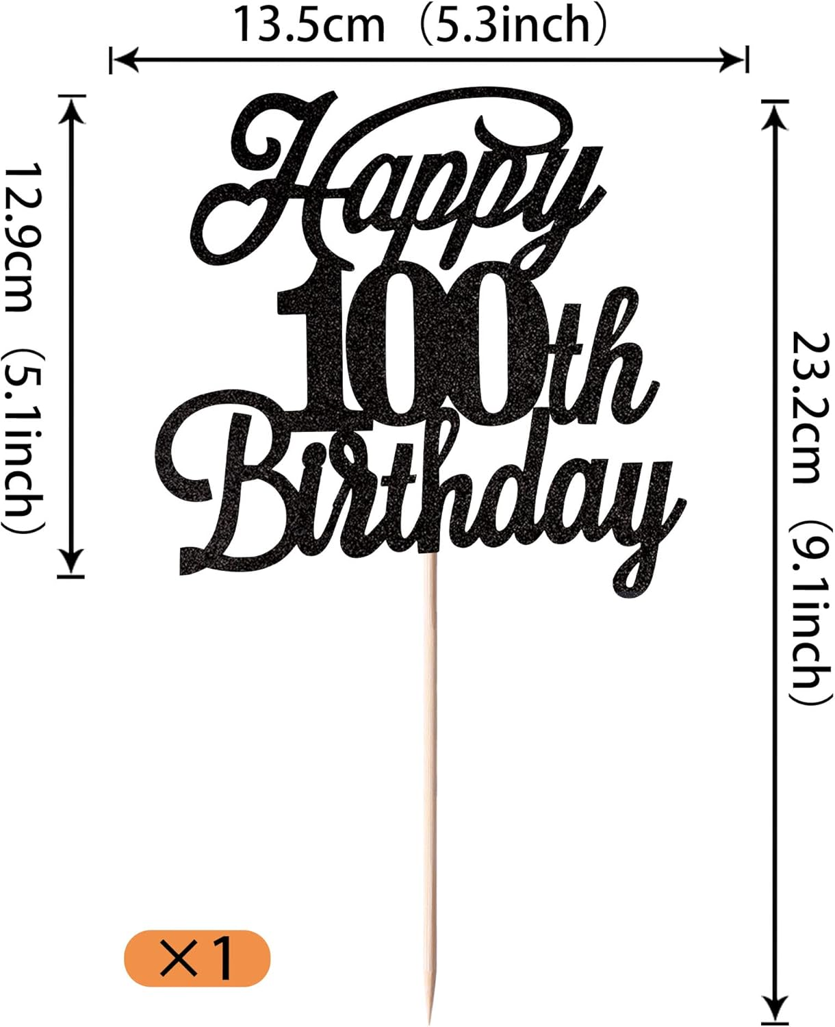 Rsstarxi 1 Pack Happy 100Th Birthday Cake Topper Black Glitter 100 & Fabulous Cheers to Years Old Pick for Celebrating 100Th Anniversary Party Decorations Supplies, Black 100Th (Xm063-Black 100Th) - Black 15Th image number 3