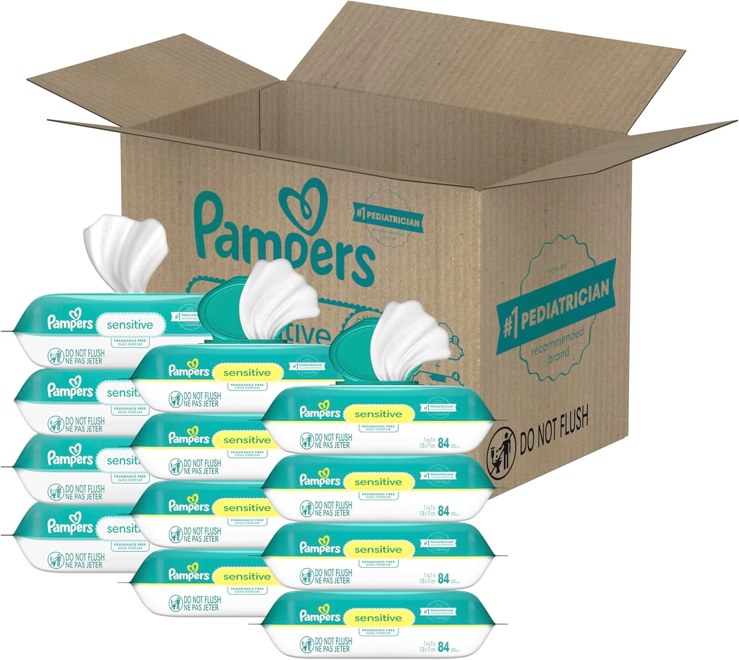 Pampers Baby Wipes, Sensitive Water Based Baby Diaper Wipes, Hypoallergenic and Unscented, 1008 Total Wipes (Packaging May Vary) image number 2