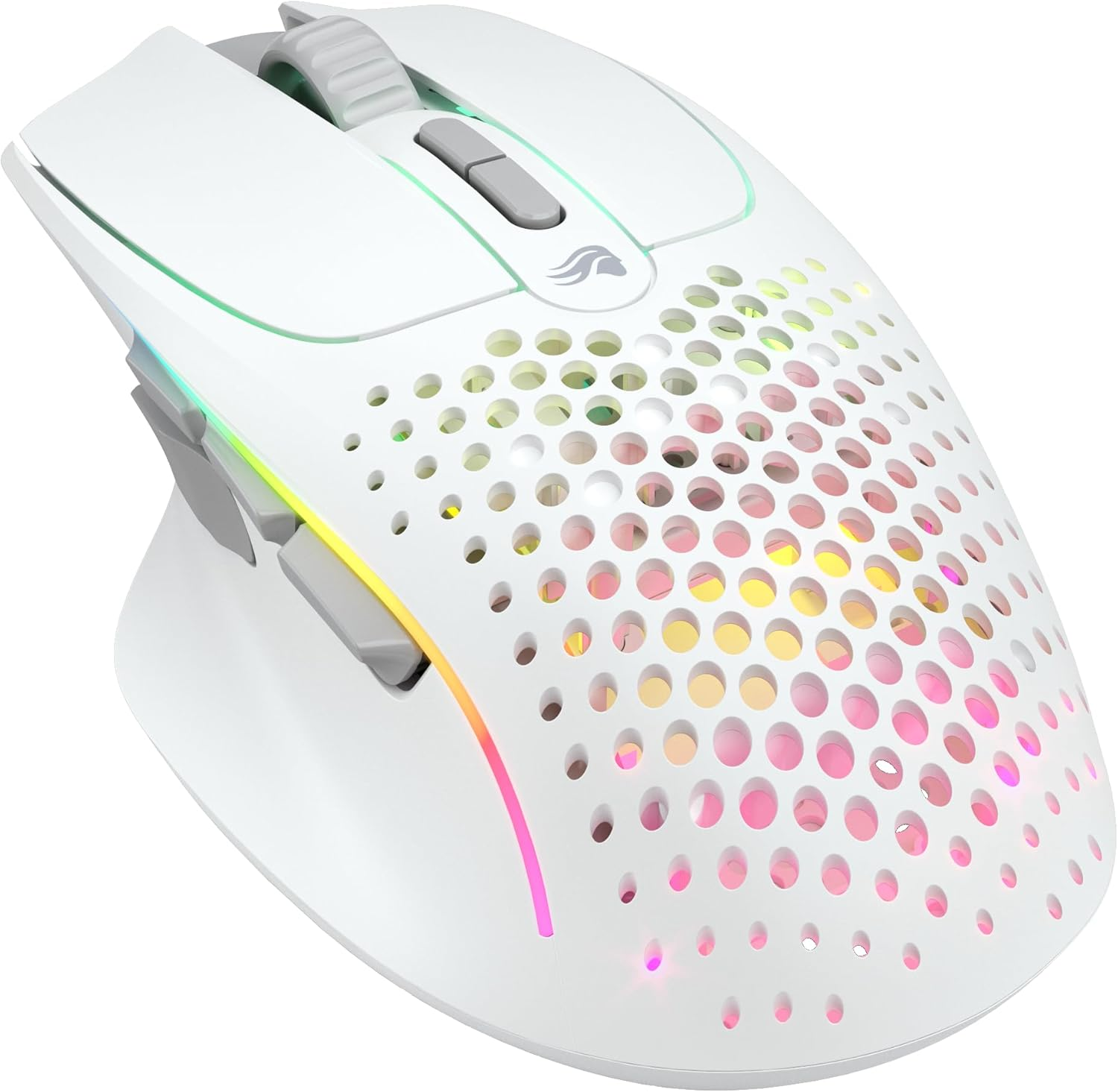 Glorious Gaming Model I 2 Wireless Gaming Mouse - Hybrid 2.4Ghz & Bluetooth, 75G Superlight, 9 Buttons (2 Swappable), RGB, PTFE Feet, MMO/MOBA/FPS, Long Battery Life, Side Thumb Rest - White image number 2
