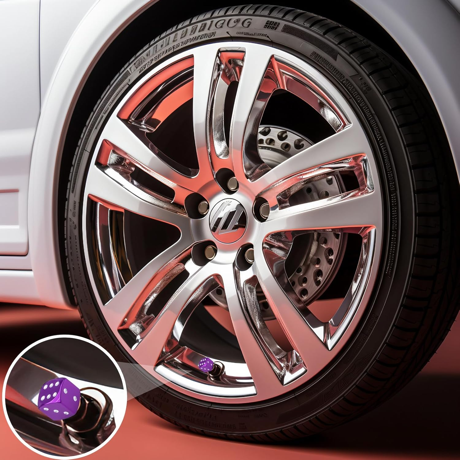 4PCS Dice Style Tire Valve Stem Caps, with O Rubber Ring, Universal Aluminium Alloy Dustproof Tire Valve Stem Covers for Cars, SUV, Trucks, Bikes, Motorcycles, Bicycles(Purple)