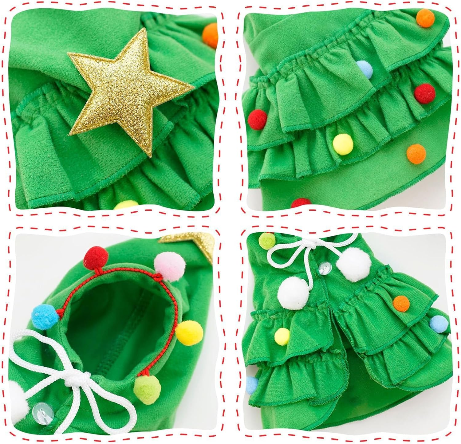 FOSDICK Cat Christmas Outfit, Cute Green Cat Cape Xmas Puppy Cloak with Star, Pet Christmas Costume for Small Dogs Cats Kitten Clothes Puppy New Year Party Supplies (M) image number 3