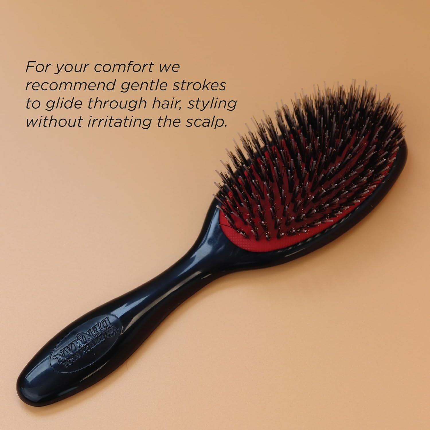 Denman Cushion Hair Brush (Small) with Soft Nylon Quill Boar Bristles - Porcupine Style for Grooming, Detangling, Straightening, Blowdrying and Refreshing Hair &ndash; Black, D81S image number 1