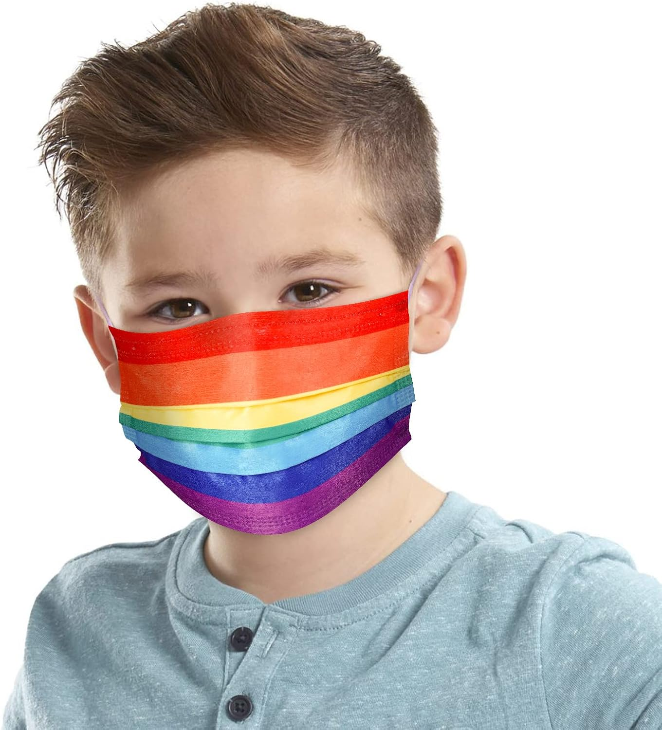 Kids' 60PCS Disposable Face Mask Rainbow Colors Individually Packaged 3-Layer Filter Purple Color Soft Elastic Earloop Nonwoven Fabric image number 3