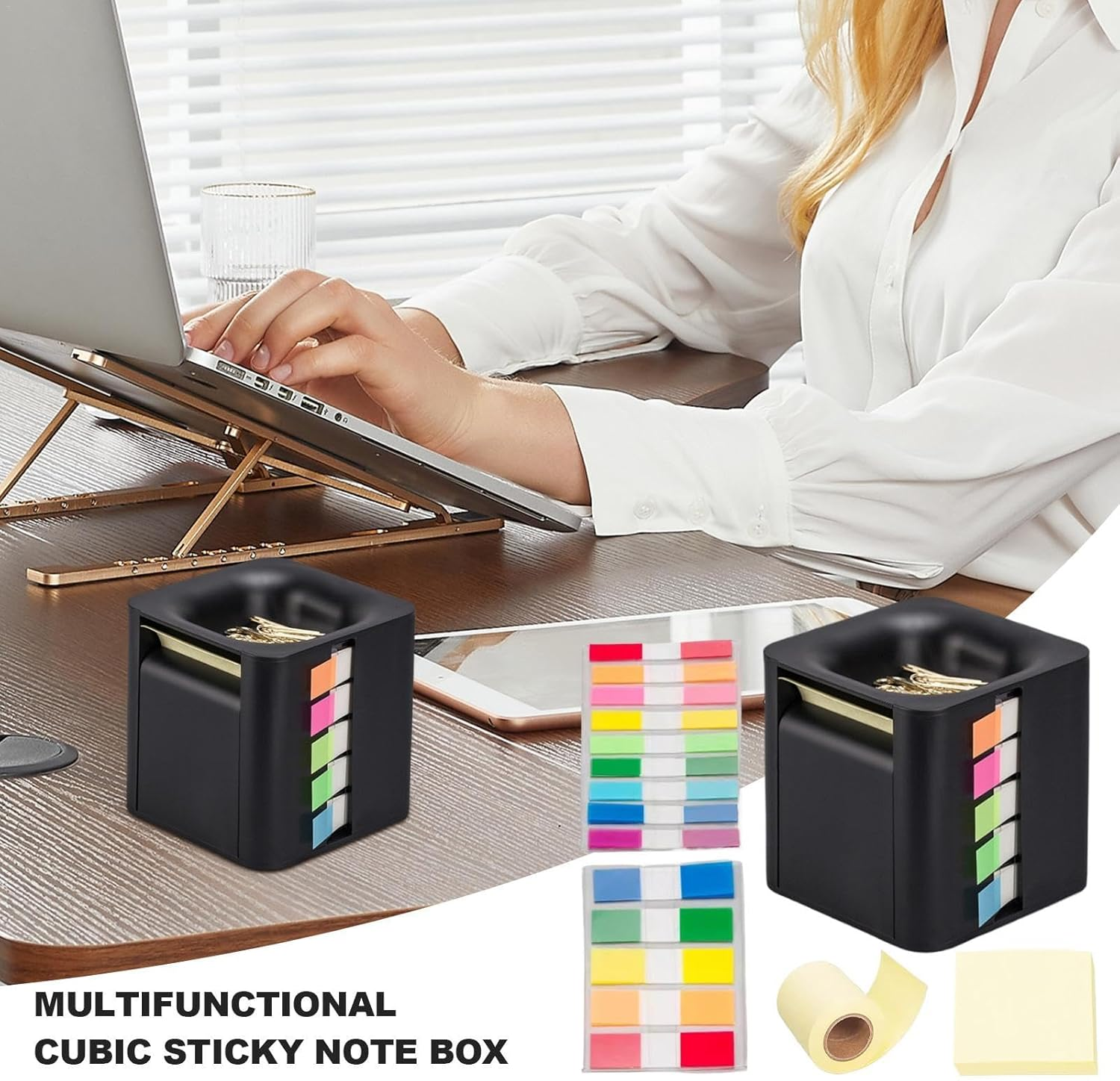 Cube Sticky Note Holder, 4-In-1 Memo Organizer, Pop-Up Note Dispenser, Colorful Index Stickers, Paper Notepad Organizer, Desk Memo Holder, Sticky Note Storage Box, Convenient Note Holder image number 1