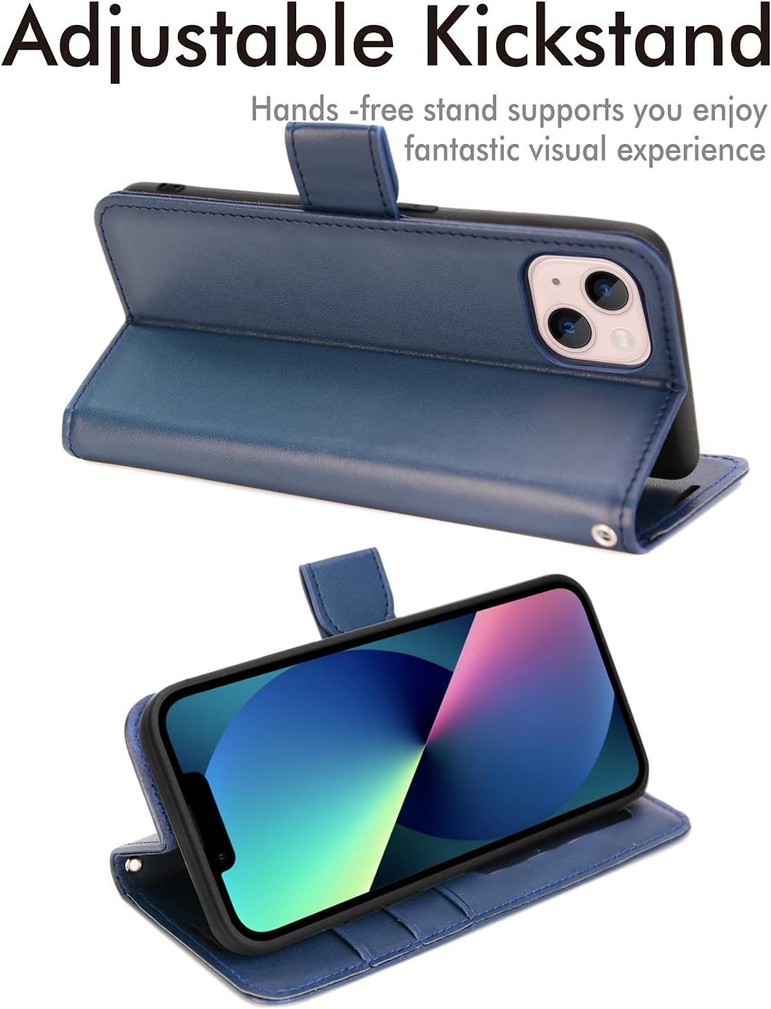 TECHGEAR Iphone 13 Mini Leather Wallet Case, Flip Protective Case Cover with Wallet Card Holder, Stand and Wrist Strap - Blue PU Leather with Magnetic Closure Designed for Iphone 13 Mini 5.4" - Black image number 2