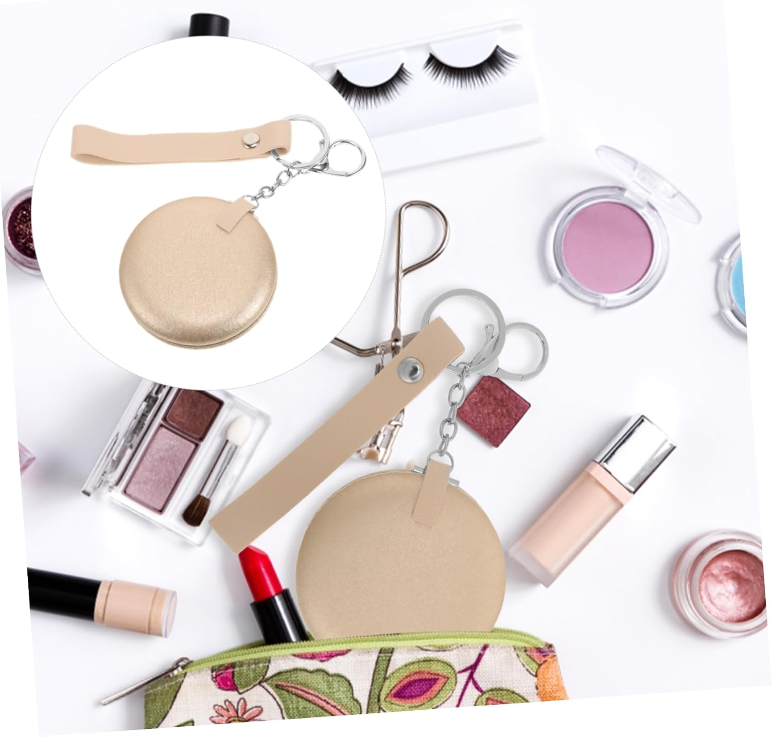 Mikinona Keychain Mirror Keyring Mirror Pendant Portable Double-Sided Makeup Compact for Travel Handbag Wallet Outdoor Use