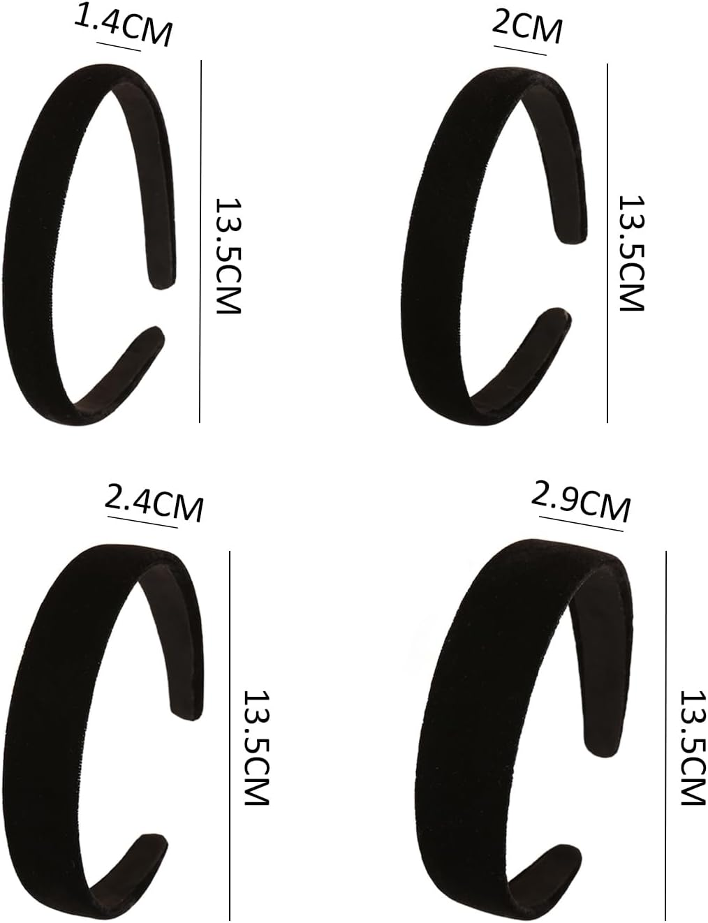 Pack of 4 Velvet Headbands, Wide Brimmed Headbands for Women, Simple Retro Headbands, Hair Accessories, Non-Slip Headbands image number 2