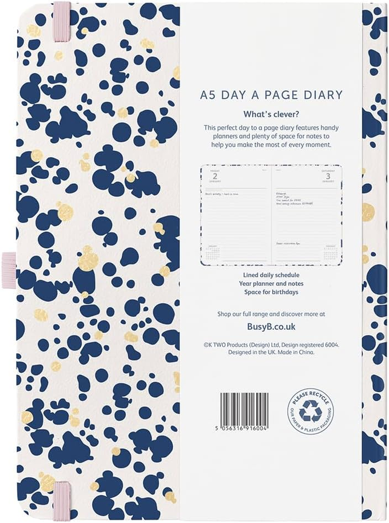 Busy B 2026 A5 Diary Day-A-Page Planner for Students, Professionals & Teachers - Navy Spray Print with Gold Foil, Jan - Dec, Elastic Closure & Ribbon Marker - Organizer for Desk or Handbag - Fuchsia image number 6