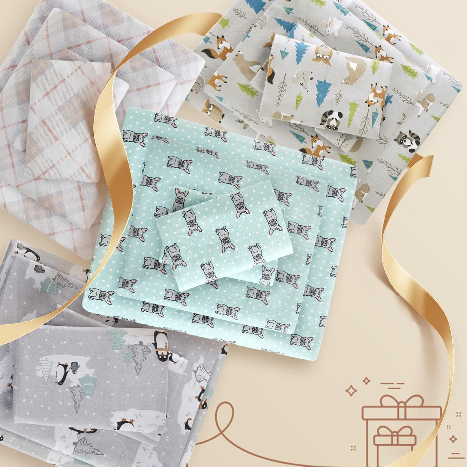 True North by Sleep Philosophy Cozy Flannel Warm 100% Cotton Sheet - Novelty Print Animals Stars Cute Ultra Soft Cold Weather Bedding Set, Queen, Bear 4 Piece image number 2