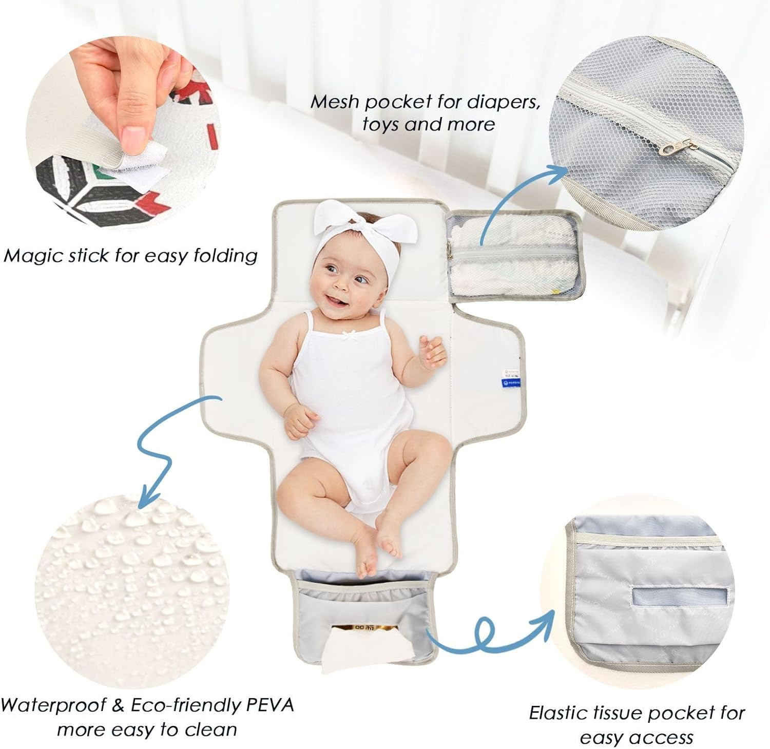 Reusable Changing Pad Covers with Tissue Pocket Boho Arrow Pattern Colorful Changing Pads for Changing Table with Built-In Pillow Cambiadores De Pa?Ales Para Bebes image number 2