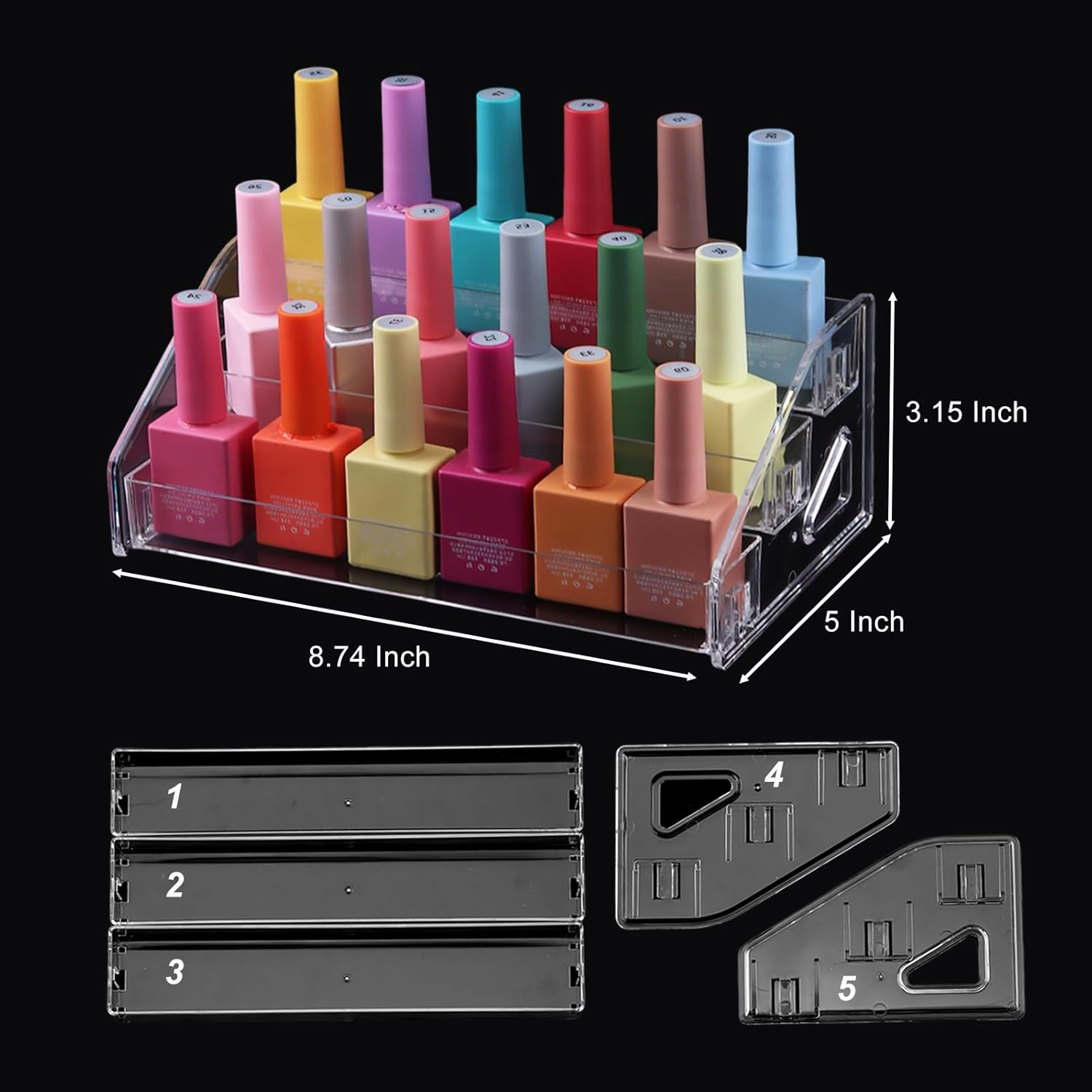 SUTOKAKA Nail Polish Organizer Clear Acrylic Eyeglasses Display Holder Essential Oil Storage Rack Makeup Stand Tray - 3 Layer image number 4