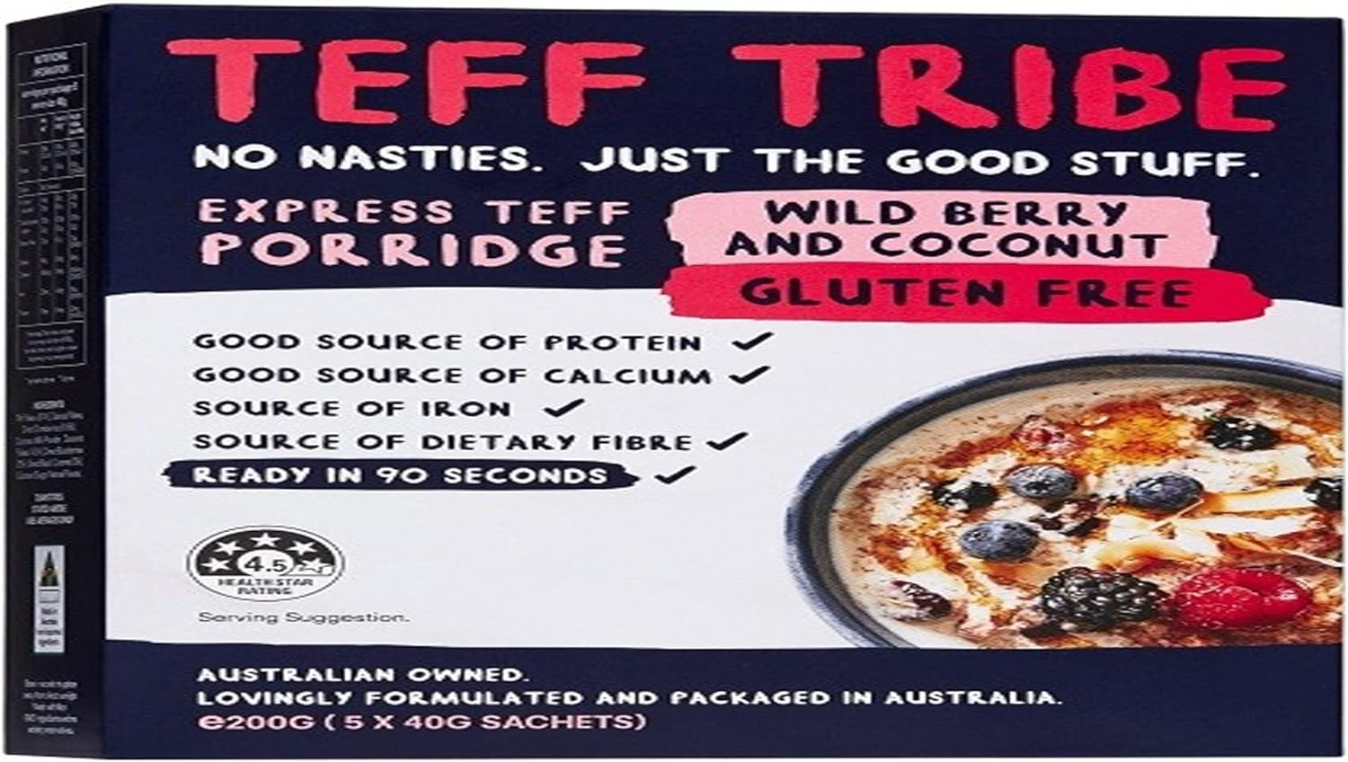 Teff Tribe Instant Porridge Wild Berry and Coconut 5 X 40G