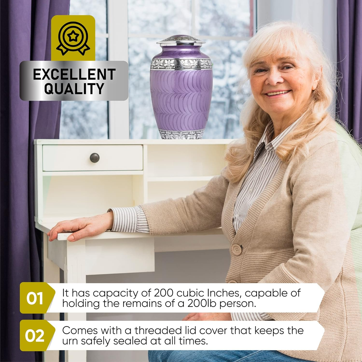 Forever Lane Cremation Urns for Adult Ashes - Handcrafted Large Urn, Burial - Urns for Human Ashes Adult Female or Male, Funeral Decorative Urn - up to 200 Lb. (Purple) image number 6