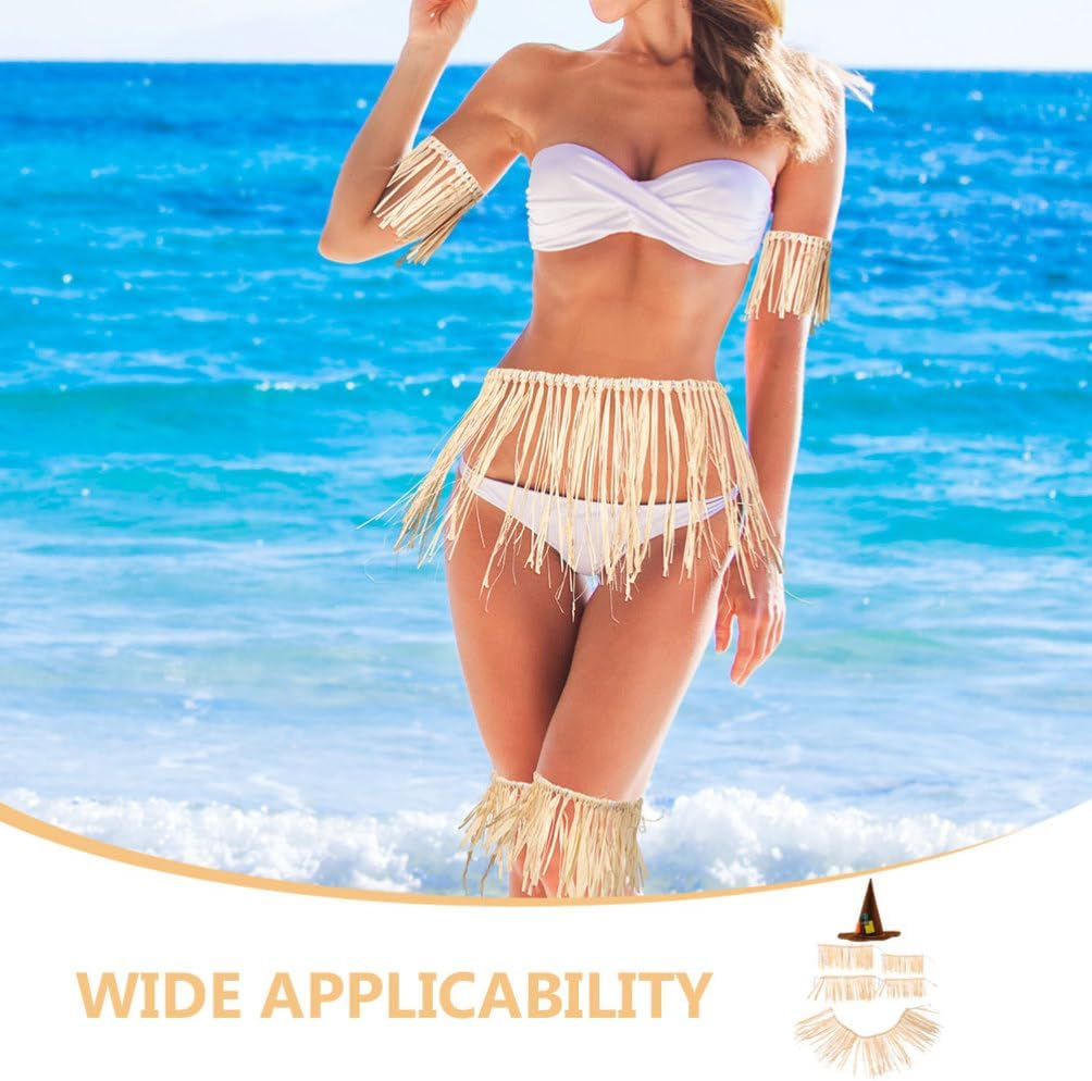 Cabilock Grass Skirt Hawaiian Skirt for Party Raffia Hula Raffia Dance for Adult Costume Performance Dress for Festival Decor image number 3