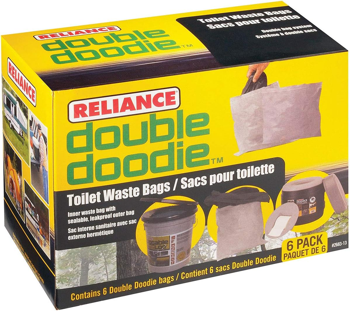 Reliance Products Double Doodie | Portable Toilet Waste Bags | No Gel | 6 Pack