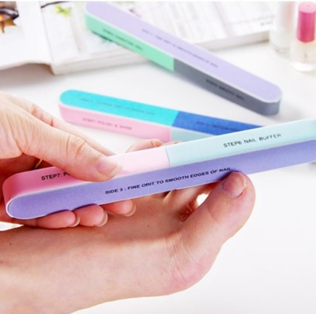 SGERUFZ Pack of 8 Multifunctional Multidimensional Nail Polishing File and Buffer for Natural Nails and Nail Salons (Coloured) image number 3