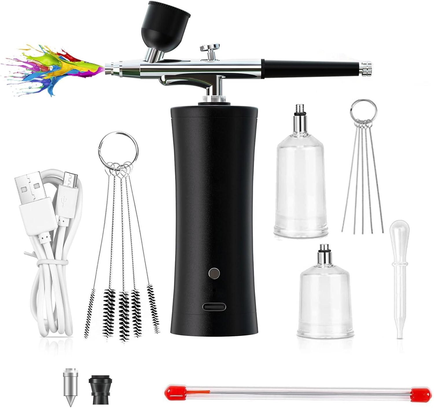 Roseflower Cordless Airbrush Kit with Compressor, Mini Portable Makeup Airbrush Set, USB Rechargeable Air Brush Kit for Nail Art, Makeup, Cake Decoration, Painting, Deep Moisturizing Face Spa#Black image number 4