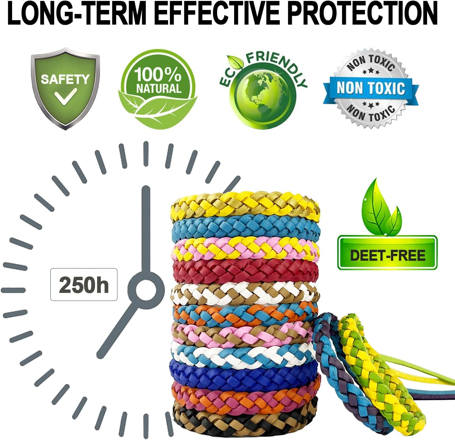 Mosquito Repellent Bracelets 24 Pack, PU Leather Mosquito Repellent Bands, DEET Free Mosquito Wristbands Safe for Adults and Kids Indoor Outdoor Camping Swimming Fishing Traveling image number 2