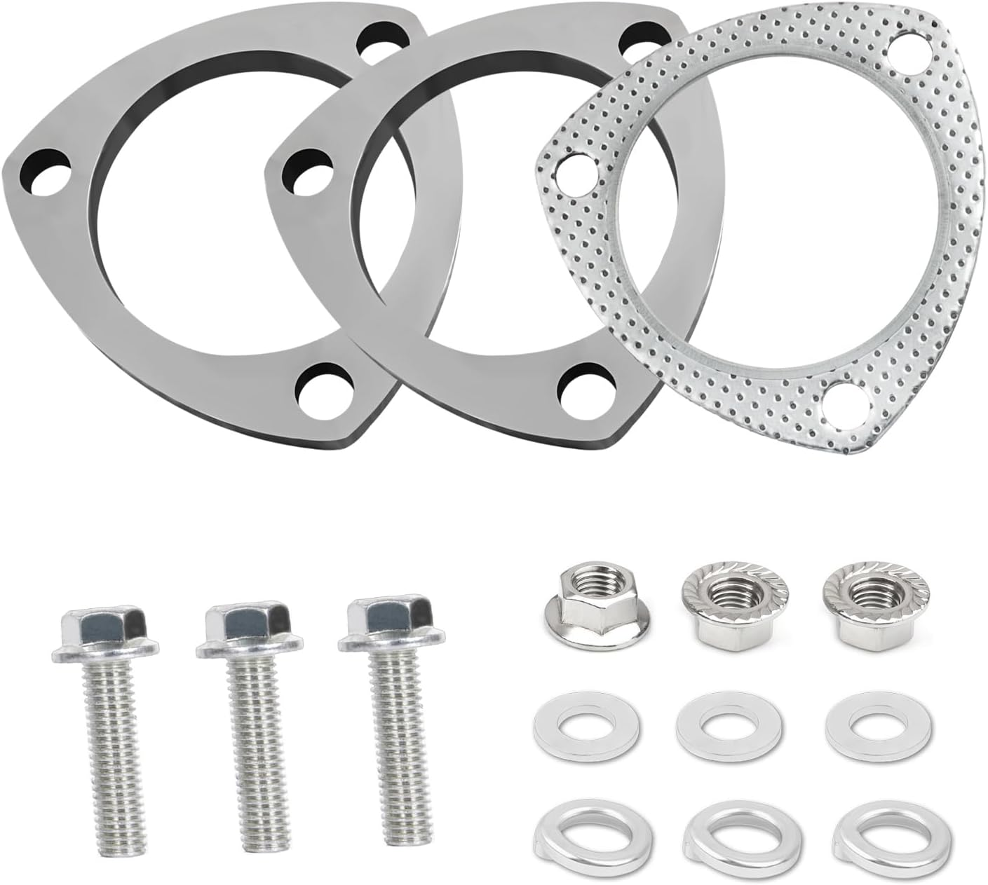 3" Exhaust Flange Gasket with 3 Exhaust Bolts Tool Set,Stainless Steel Exhaust Flange Repair Kit for Securing Exhaust System Component,Durable Car Accessories Exhaust Gaskets Kit (3")