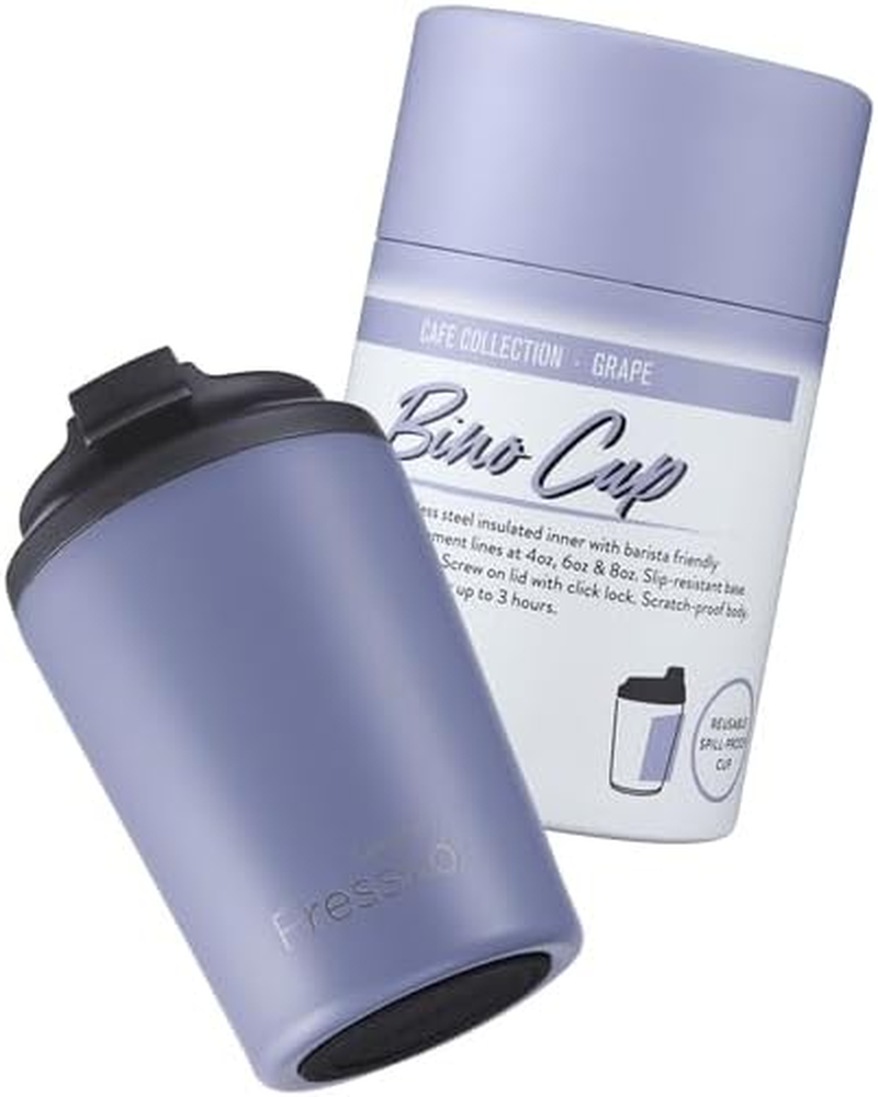 Made by Fressko Reusable Coffee Cup - Stainless Steel Insulated Mug - Leak Proof Travel Cup for Hot/Cold Drinks - 3 Hr Heat Retention - Fits Car Holders & Coffee Machines - Grape - 8Oz 227Ml