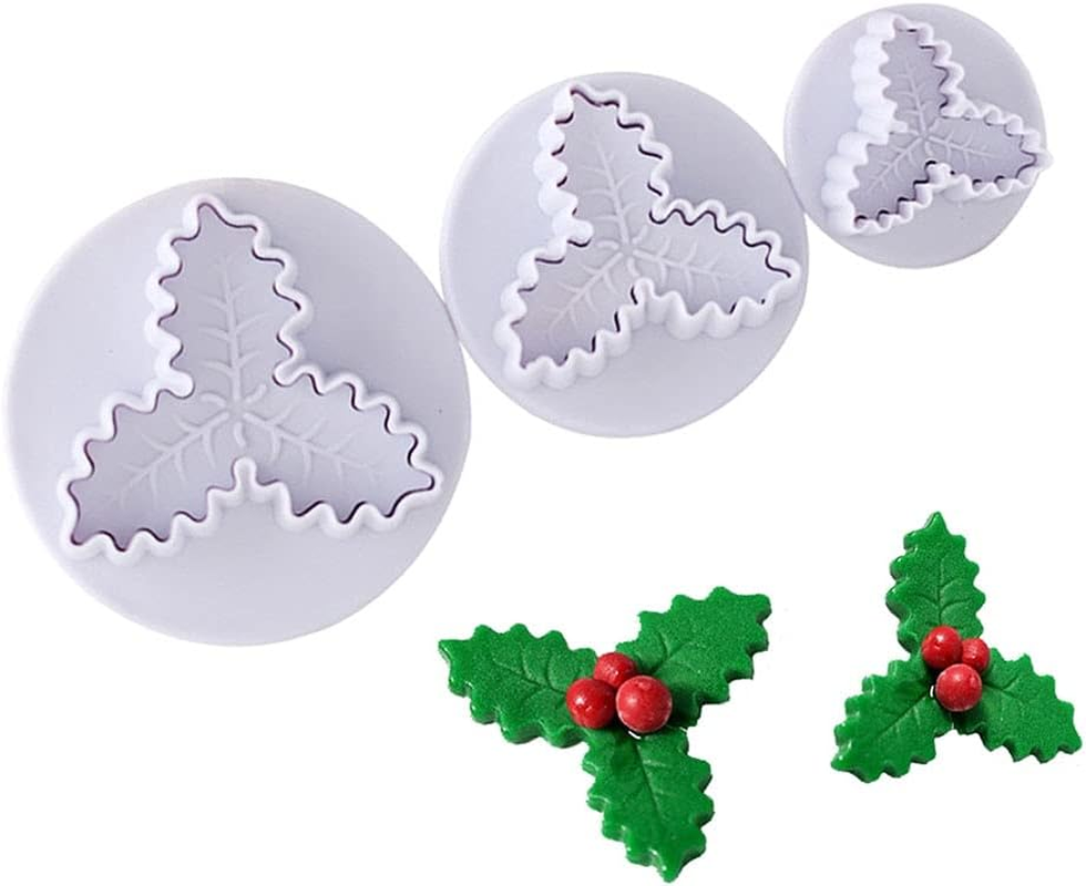 Christmas Holly Leaf Shape Mold Cookie Cutter Kitchen Baking Tools Plunger Stamp Fondant Cake Decorating Zhengpingpai image number 1