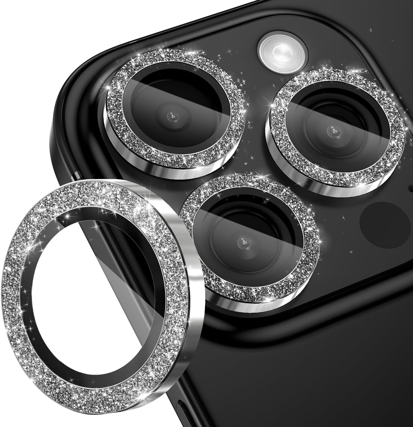 Cloudvalley for Iphone 16 Pro/Iphone 16 Pro Max Camera Lens Protector, [1 Second Installaion] Ultra-Hd Tempered Glass Cover, [Case-Friendly] Metal Lens Screen Protective Ring,Black Titanium