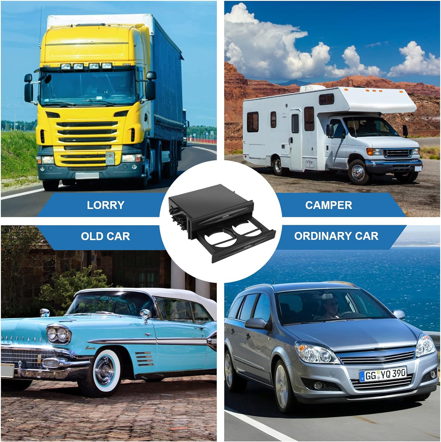 Dovhmoh Car Auto Single Din Radio Pocket, Universal Cd Radio Pocket Drink Cup Holder Storage Box Black image number 6