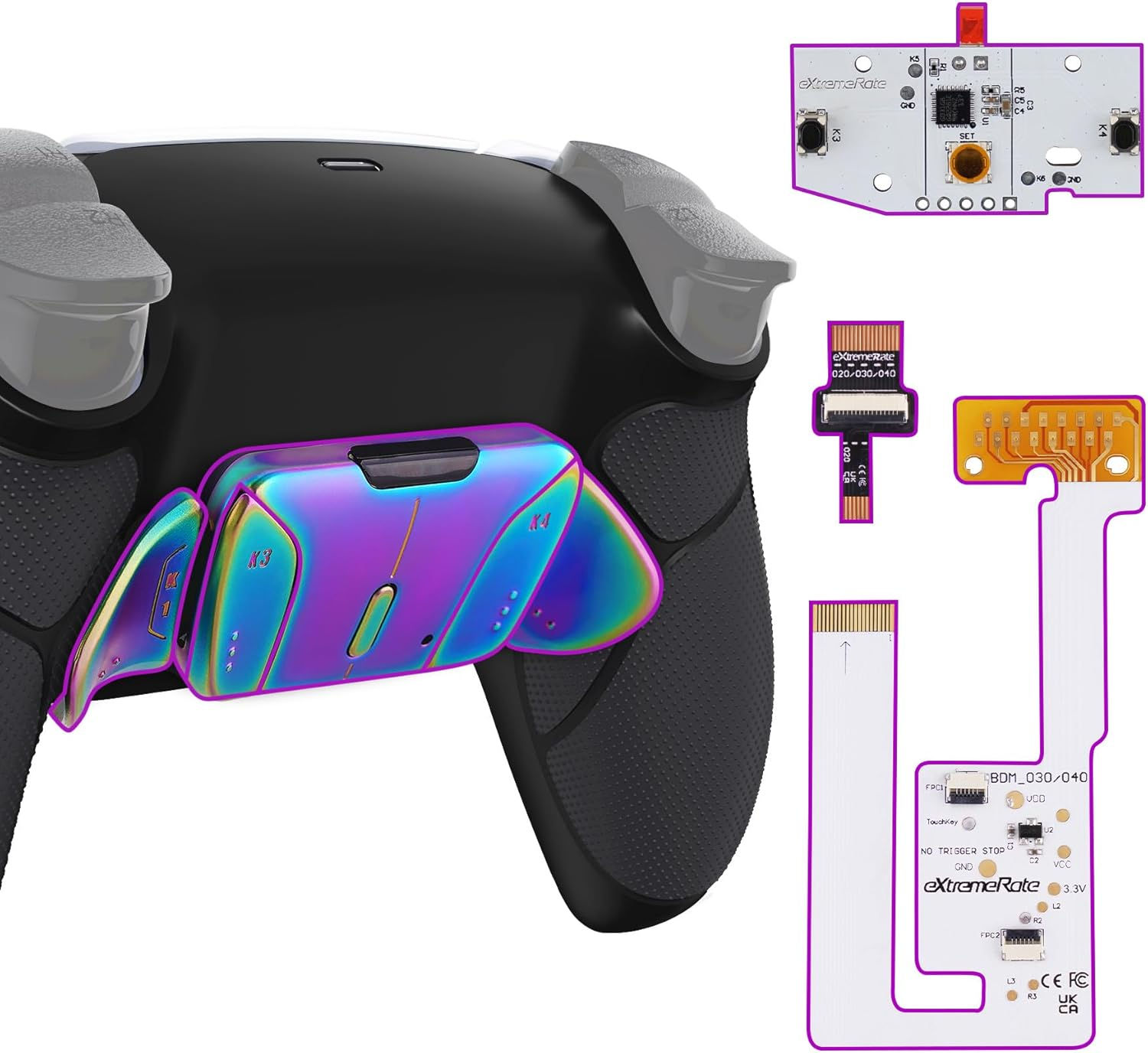 Extremerate Real Metal Buttons RMB RISE4 V3 Remap Kit for PS5 Controller BDM-030 040 050, Redesigned Blue Rubberized Grip Black Bottom Shell Upgrade Board 4 Back Paddles Attachment for PS5 Controller