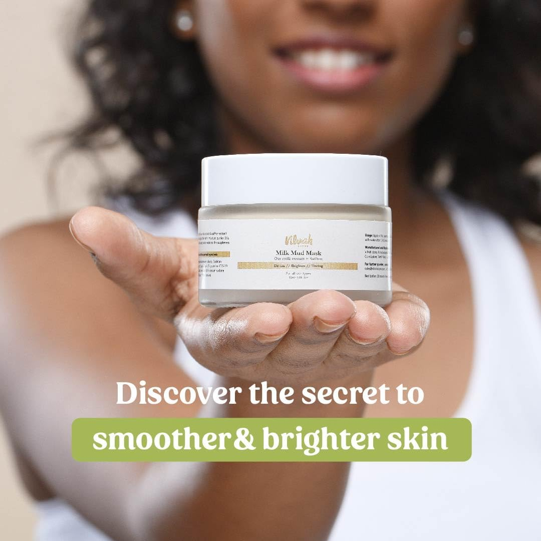 Vilvah Store Milk Mud Mask, De-Tan Pack, with Oat Milk, Saffron Extract and Kaolin Clay, Brightening and Tan Removal Cream, Sulphate Free, for All Skin Types, for Men & Women, 50Ml