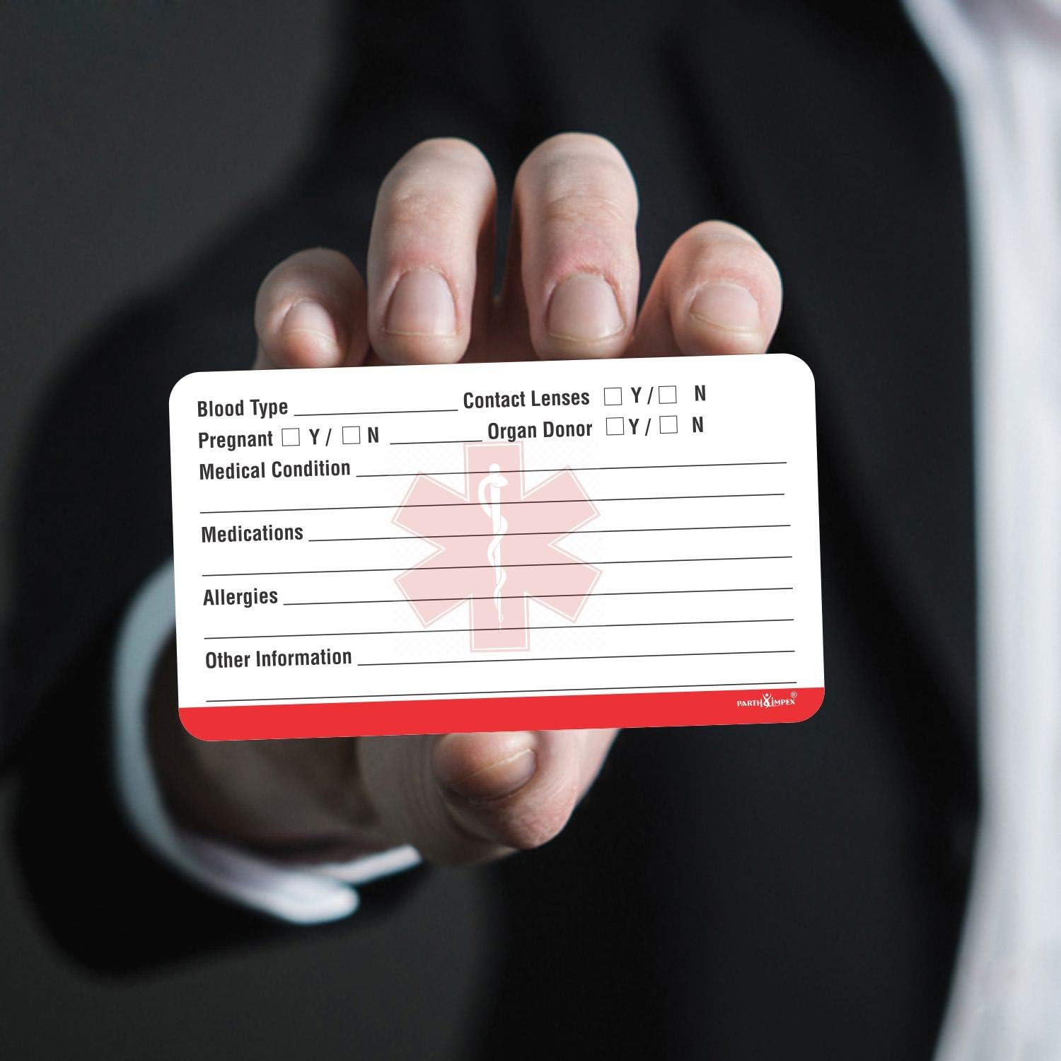 PARTH Impex Emergency Medical Information ID Card (Pack of 25) 3.5" X 2" round Corner 700 GSM Thick Card Stock image number 6