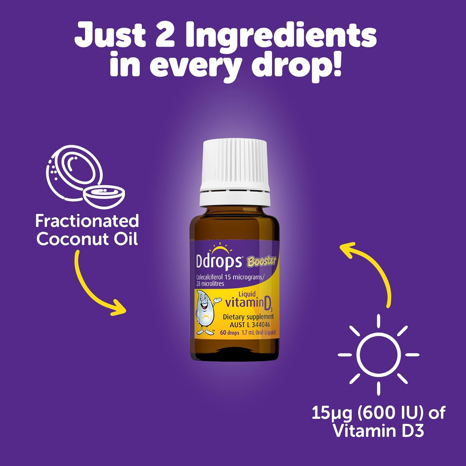 Ddrops Booster Kids Vitamin D3 Drops &ndash; Supports Bone Health, Muscle Function and Healthy Immune System Function &ndash; for Children 1 Year and Up. No Preservatives, No Sugar, Non-Gmo image number 4