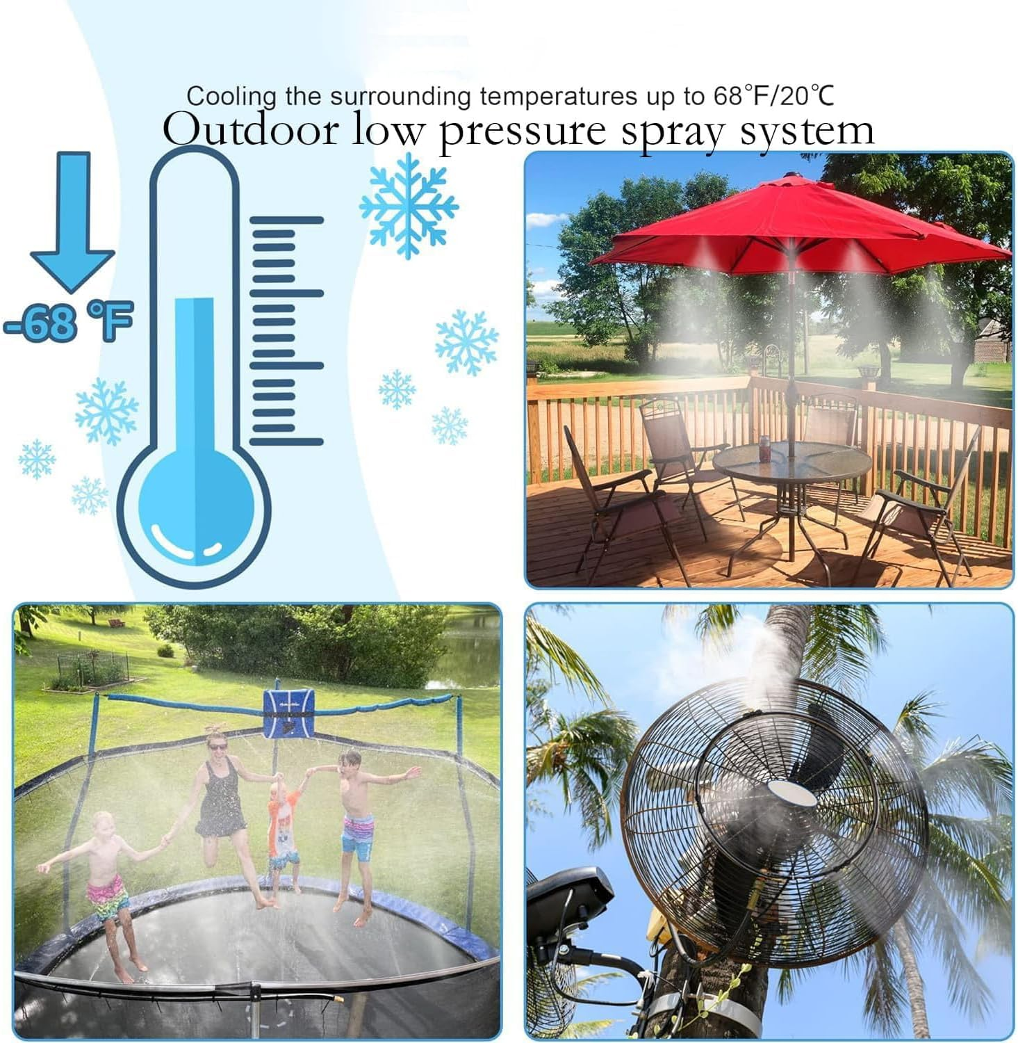 Misting Line + 7 Brass Mist Nozzles + Brass Adapter(3/4") Outdoor Mister for Patio Garden Greenhouse Trampoline for Waterpark, 6M8M M M M More Sizes，Low-Pressure Spray System (6M(20Ft)) image number 3