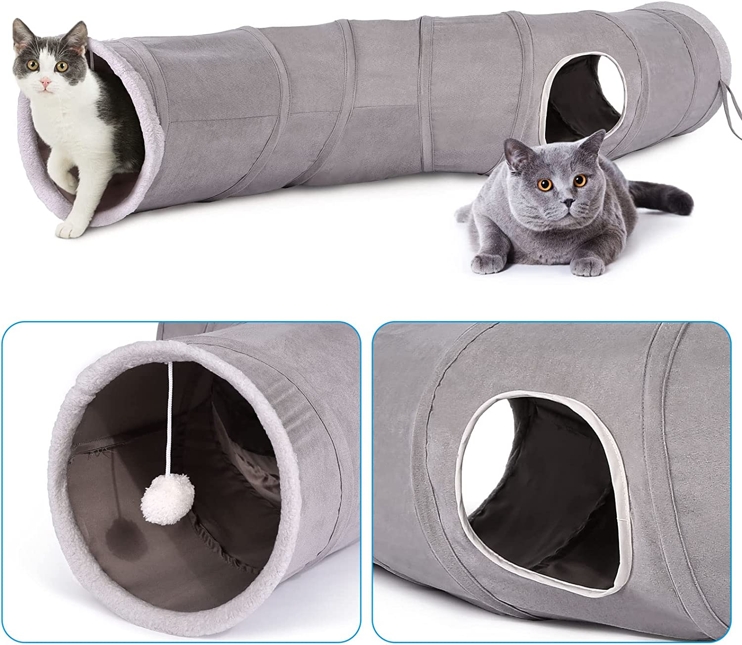 Ownpets Cat Tunnel S-Shape Collapsible Cat Play Tunnel with Interactive Feather Wand Large Pet Tunnel Tube Toy for Cat Kitten Kitty Puppy Rabbit image number 6