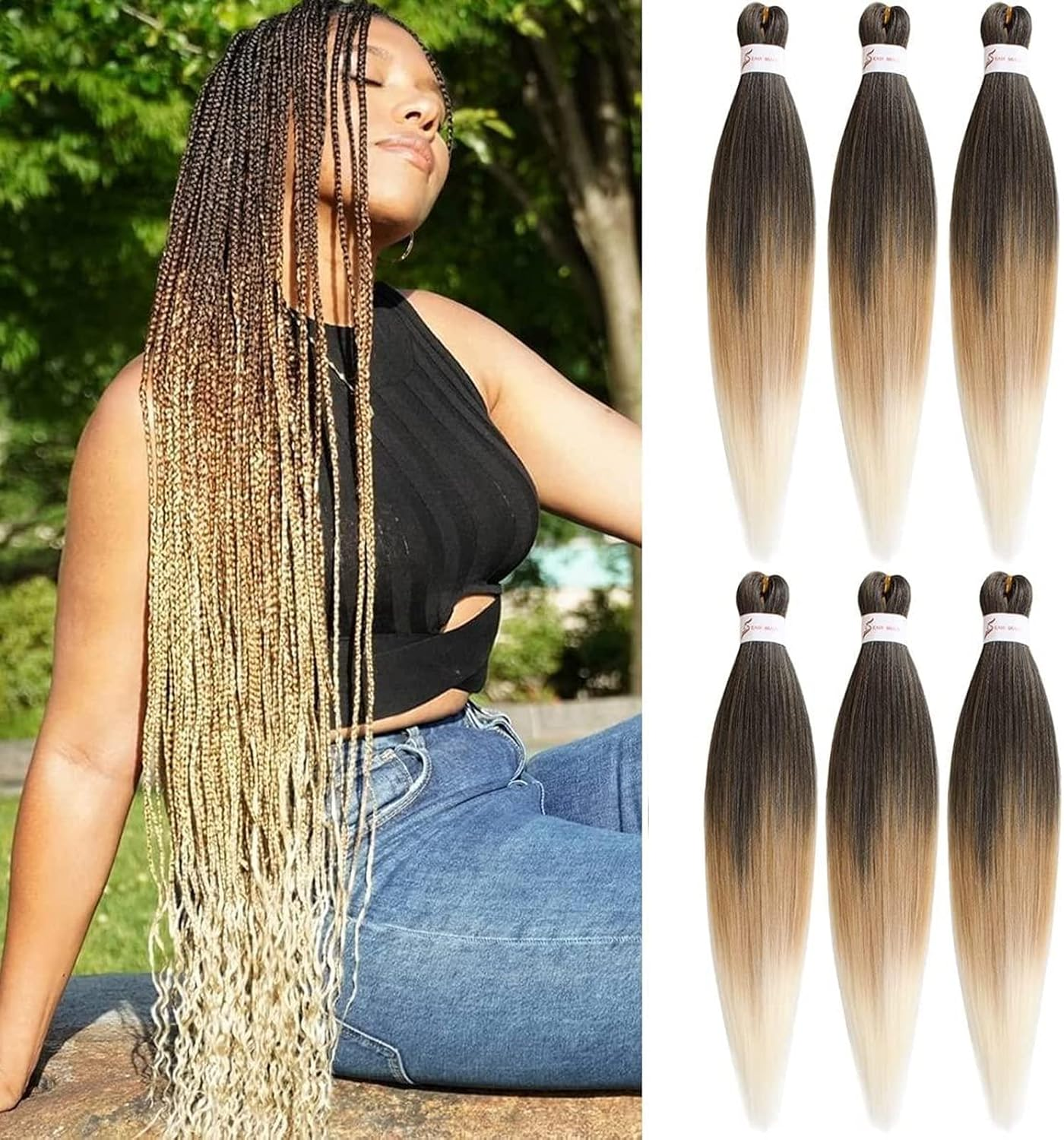 DT CHERYL Pre-Stretched Braiding Hair 26 Inch 6 Packs/Lot Easy Braid Professional Synthetic Fibre Hot Water Setting Professional Soft Yaki Texture Crochet Braids Extension T1B/900