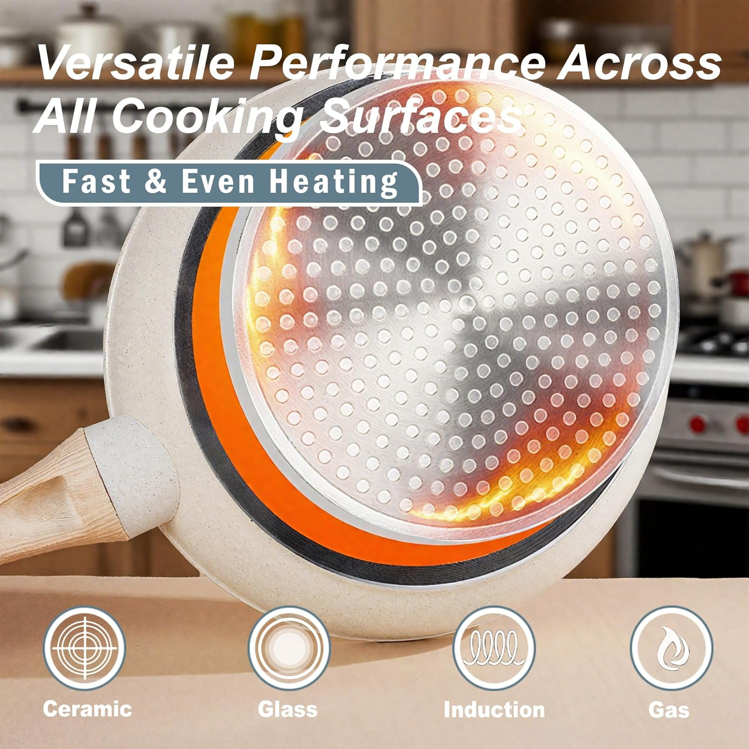 SHEUMNT 11Pcs Pots and Pans Set, Nonstick Cookware Sets, White Granite Induction Cookware Non Stick Cooking Set W/Frying Pans & Saucepans