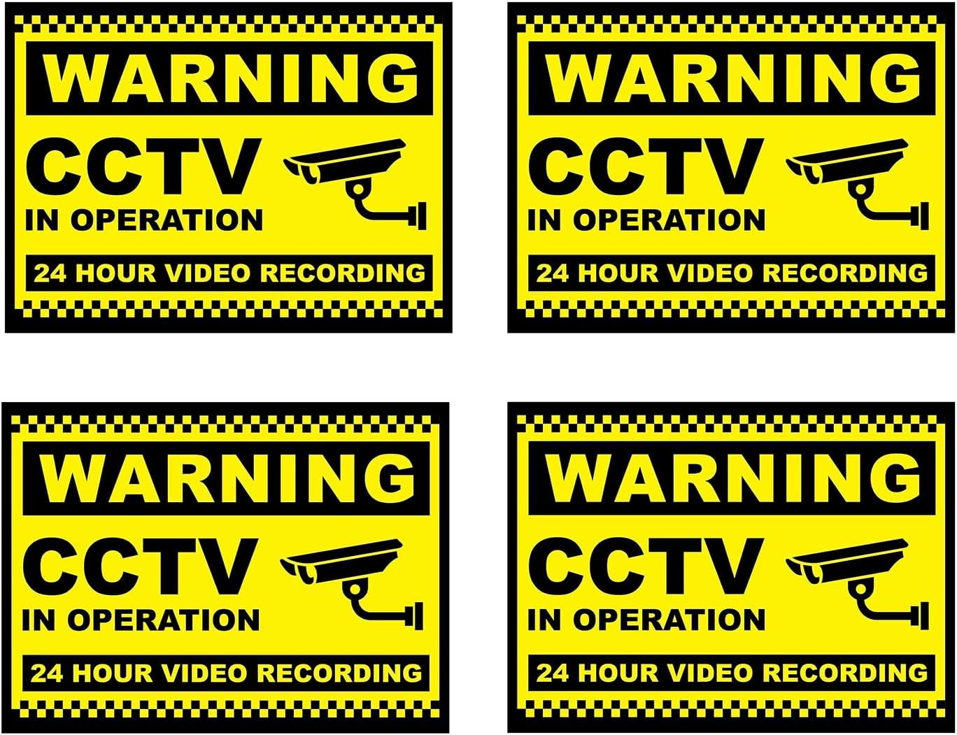 CCTV Signs Video Surveillance Sticker 24 Hours Video Recoding Sticker Self-Adhesive No Trespassing Warning Sign for Window Door Business (Yellow 2Pack)