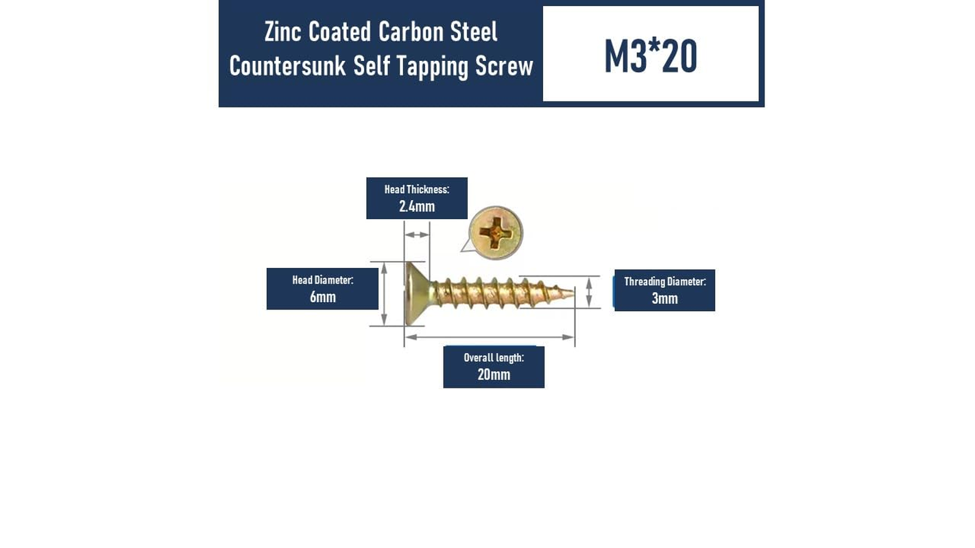 Carbon Steel Zinc Coated Cross Flat Countersunk Head Self-Tapping Screws, Wood, Gypboard (M3 = 4G X 20Mm-240Pcs) image number 3