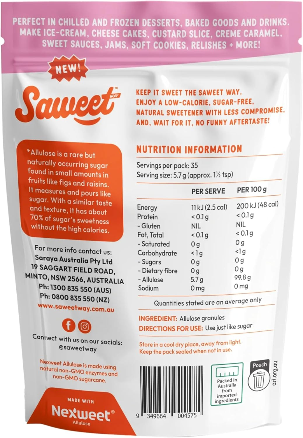 Saweetway Allulose Natural Pure Allulose Sweetener Value Pack | 1 X 430G Syrup, 1 X 500G Pure Allulose Sweetener | Keto & Diabetic Diet Suitable, Vegan & Gluten Free | 87% Less Calories image number 3