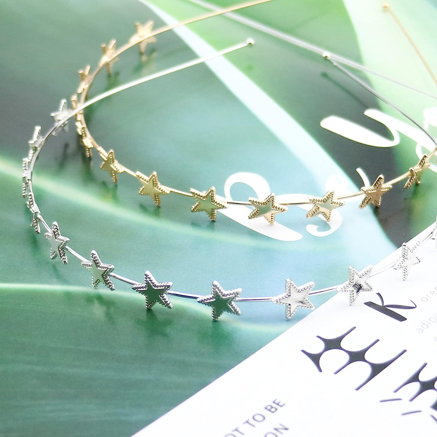 Aswewamt 4 PACK Alloy Five-Pointed Star Headbands,Bridal Hair Hoop Wedding Hair Accessories Ornaments for Elegant Women Girls - Silver image number 3