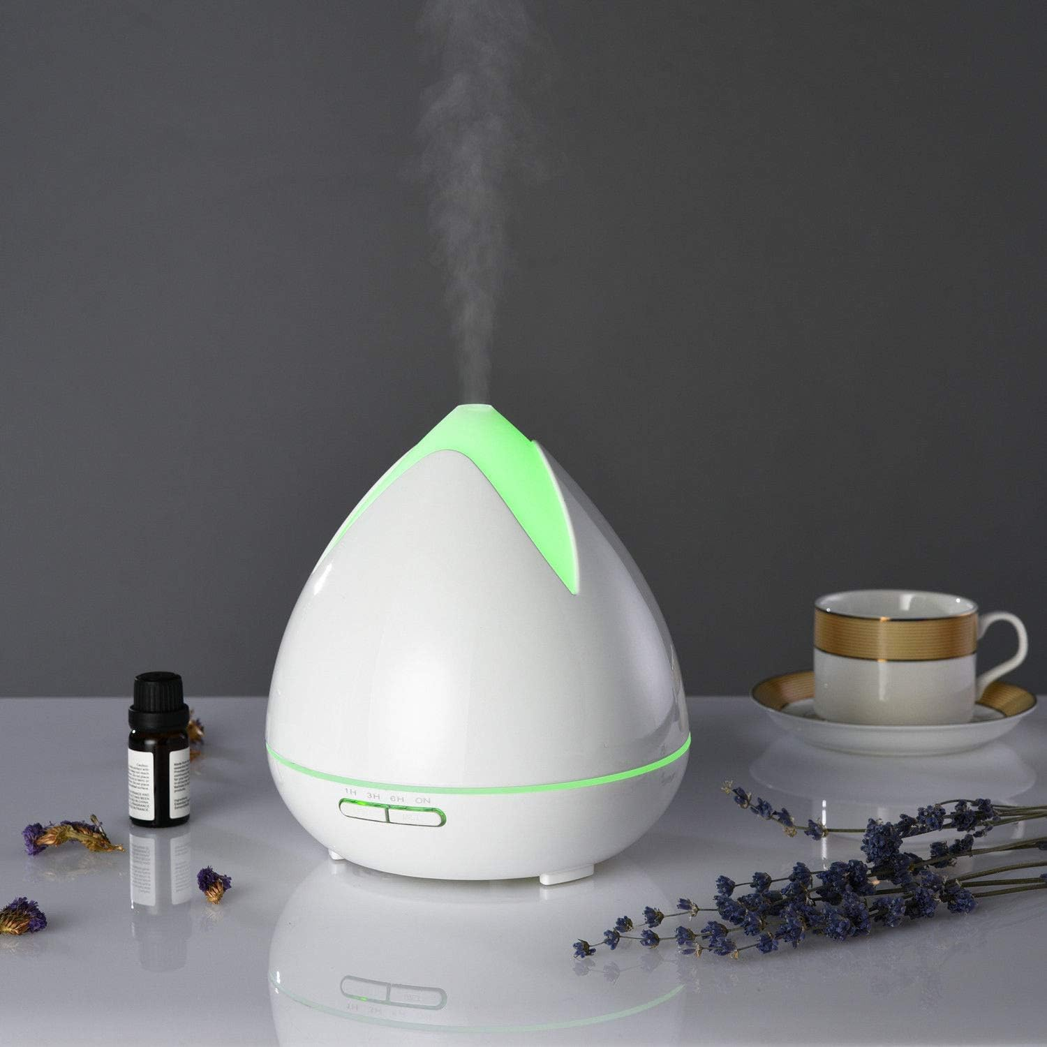 Purespa Diffuser Humidifier Serene Aromatherapy 400Ml Capacity with 3 X Aroma Diffuser Oils (Kiwi and Lime, Lily and Lotus, And, Apple and Dewberry) Night Light 7 LED Mood Lights (White) - Light Wood image number 4