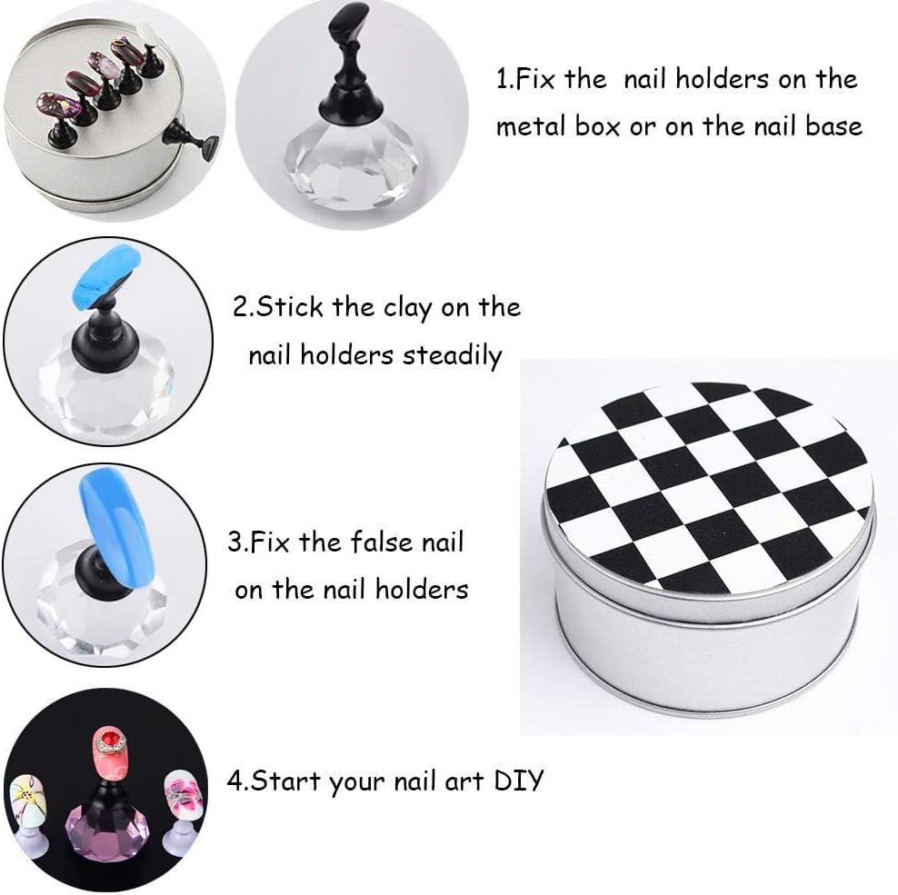 Kalolary Nail Art Display Stand - Magnetic Tips Holder, Crystal Holder, Chessboard, DIY Practice Stand (Transparent) - Pink image number 5