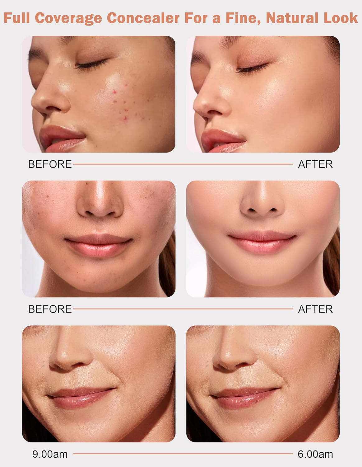 Erinde Full Coverage Concealer Cream with Brush, Waterproof Long Lasting Concealer for Dark Circles, Redness, Blemishes & Uneven Skin Tone, Lightweight Natural Finish Liquid Cream Concealer Makeup #02 - 04 image number 4