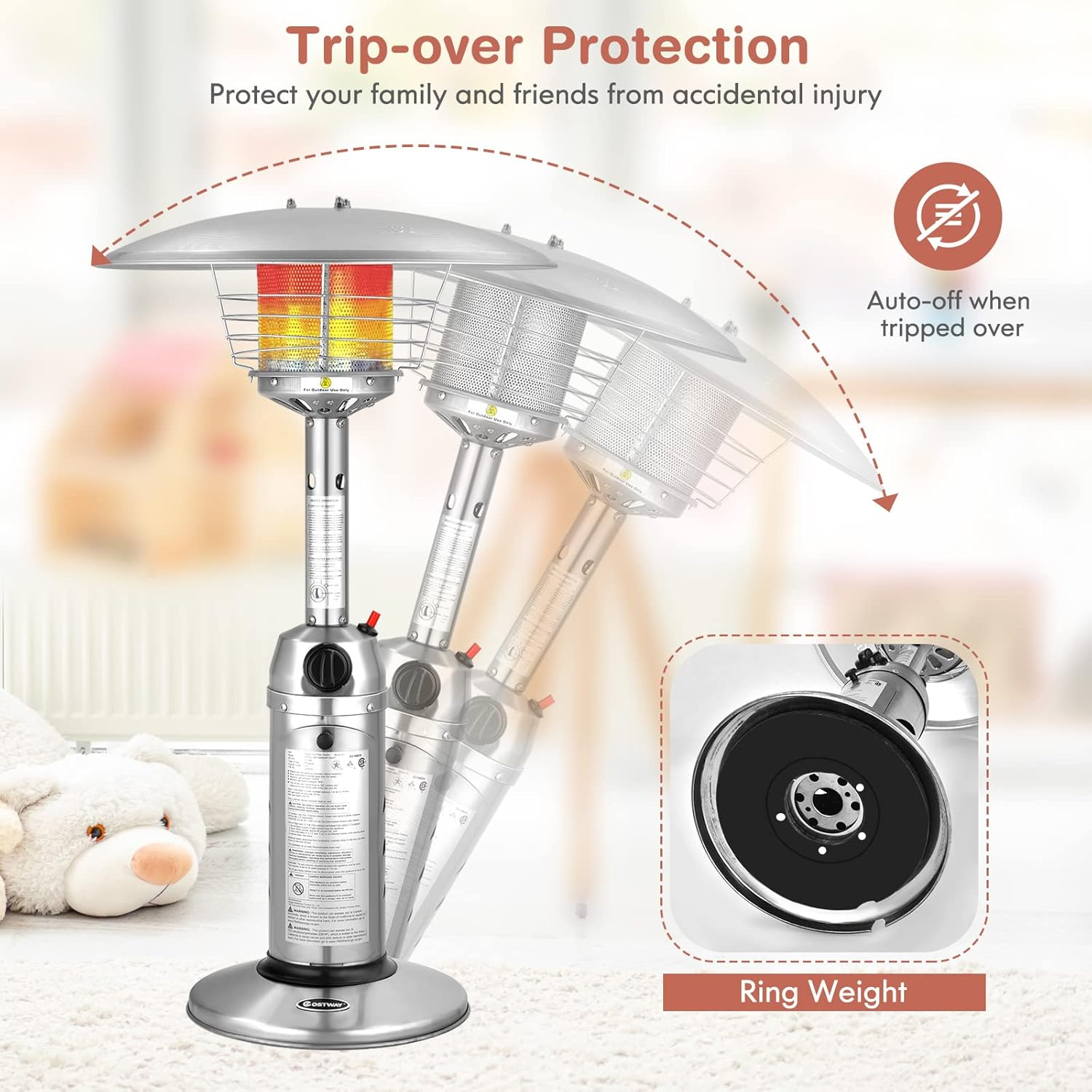 Giantex Outdoor Propane Patio Heater, 11,000 BTU Portable Tabletop Heater W/Weighted Base, Stainless Steel, Adjustable Thermostat, Electric Heater for Backyard, Garden, Commercial Restaurant, Silver image number 3