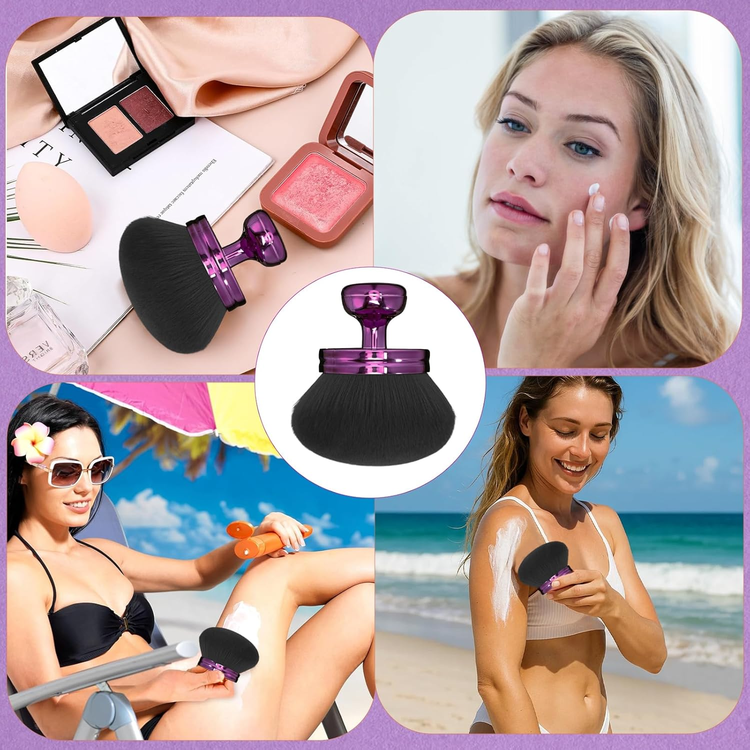 AXERHK Self-Tanning Brush, Extra Purple Powder Brush, Large, Portable Tanning Body Brush for Body and Face, Oval Body Brush for Applying Lotion, Foundation, Sun Protection image number 2