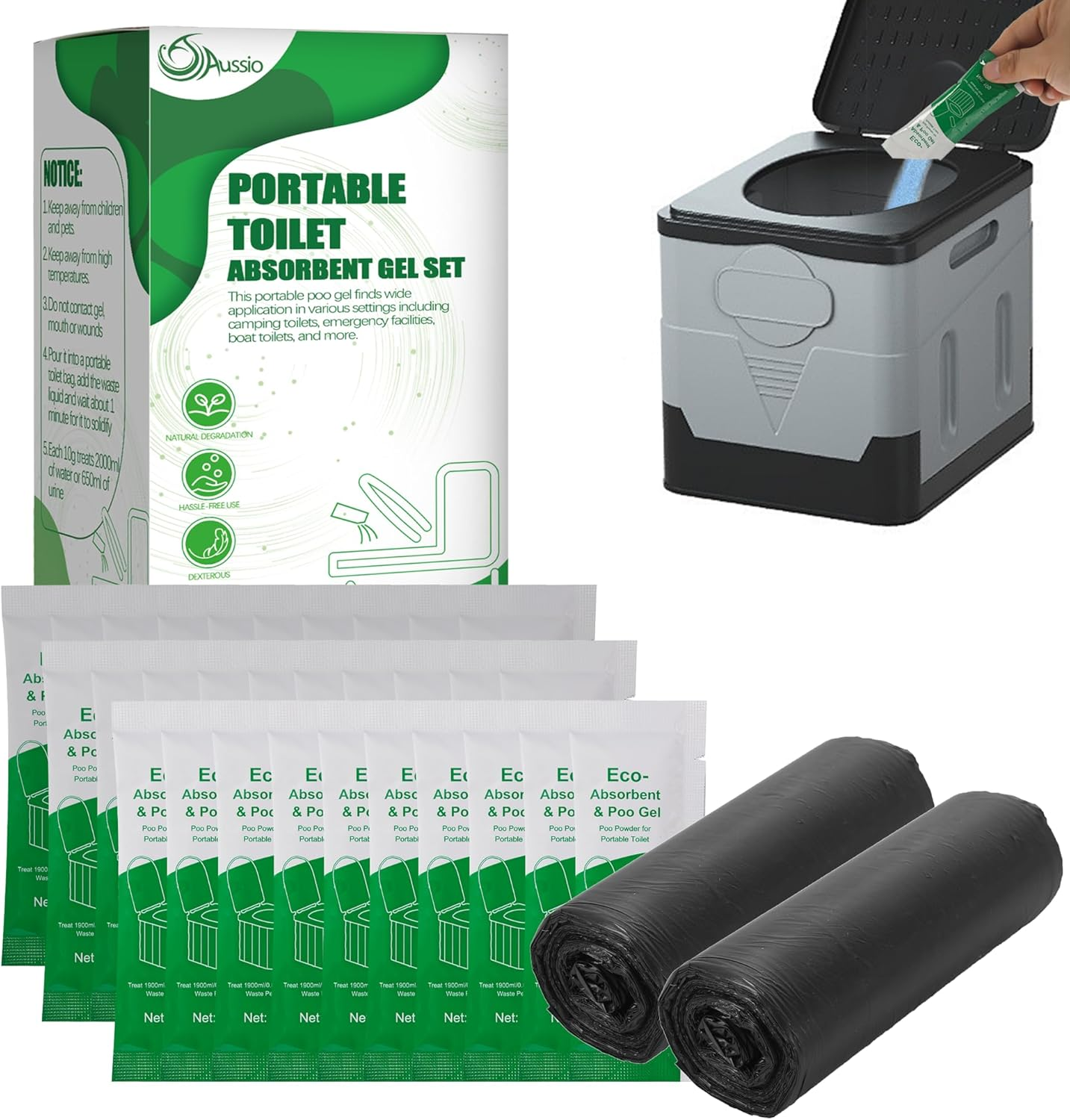 30Pcs Portable Toilet Absorbent Gel with 20Pcs 12 Gallon Camping Toilet Bags, Poo Urine Powder for Hiking Camping, Poo Gel for Portable Toilet, Camping Toilet Gel Poo Powder for Outdoor Use image number 3