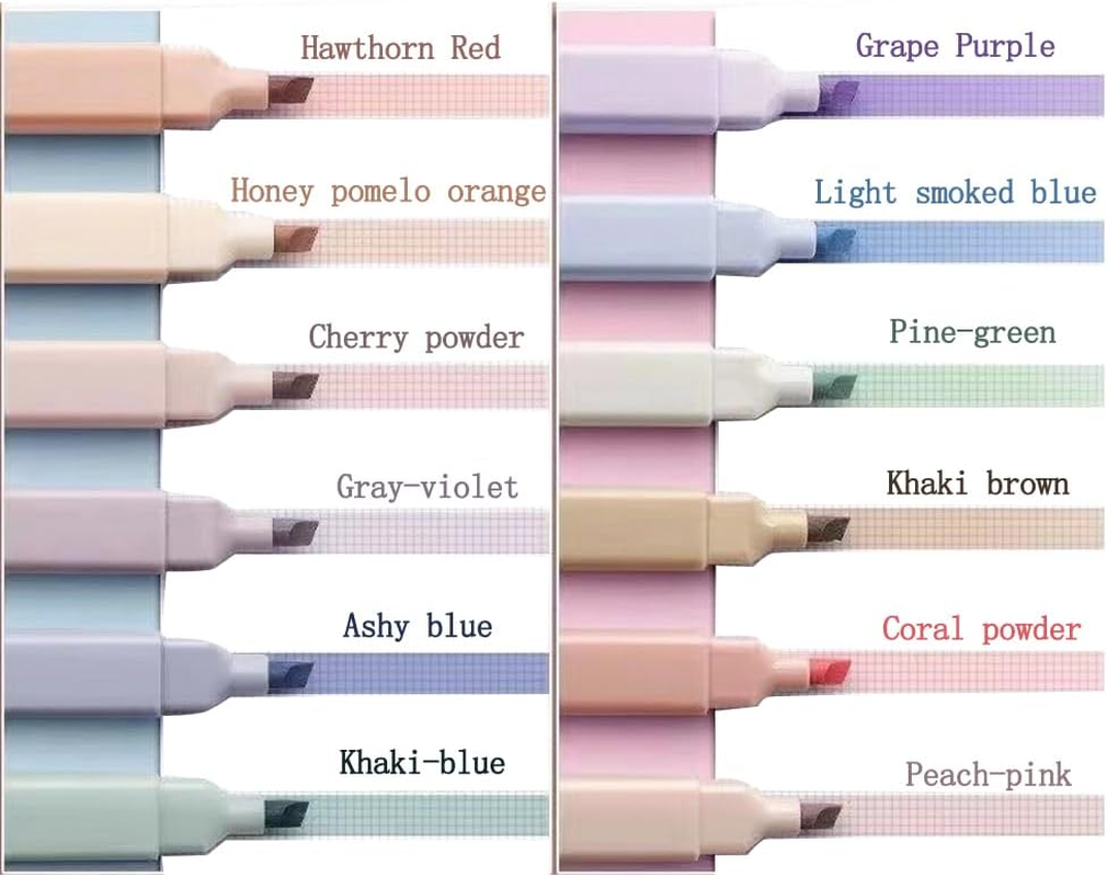 CCINEE 12 Pieces Pastel Highlighters Pen，Colorful Handbook Pen, Light Colour Marking Pen Journal for Notes School Office Supplies