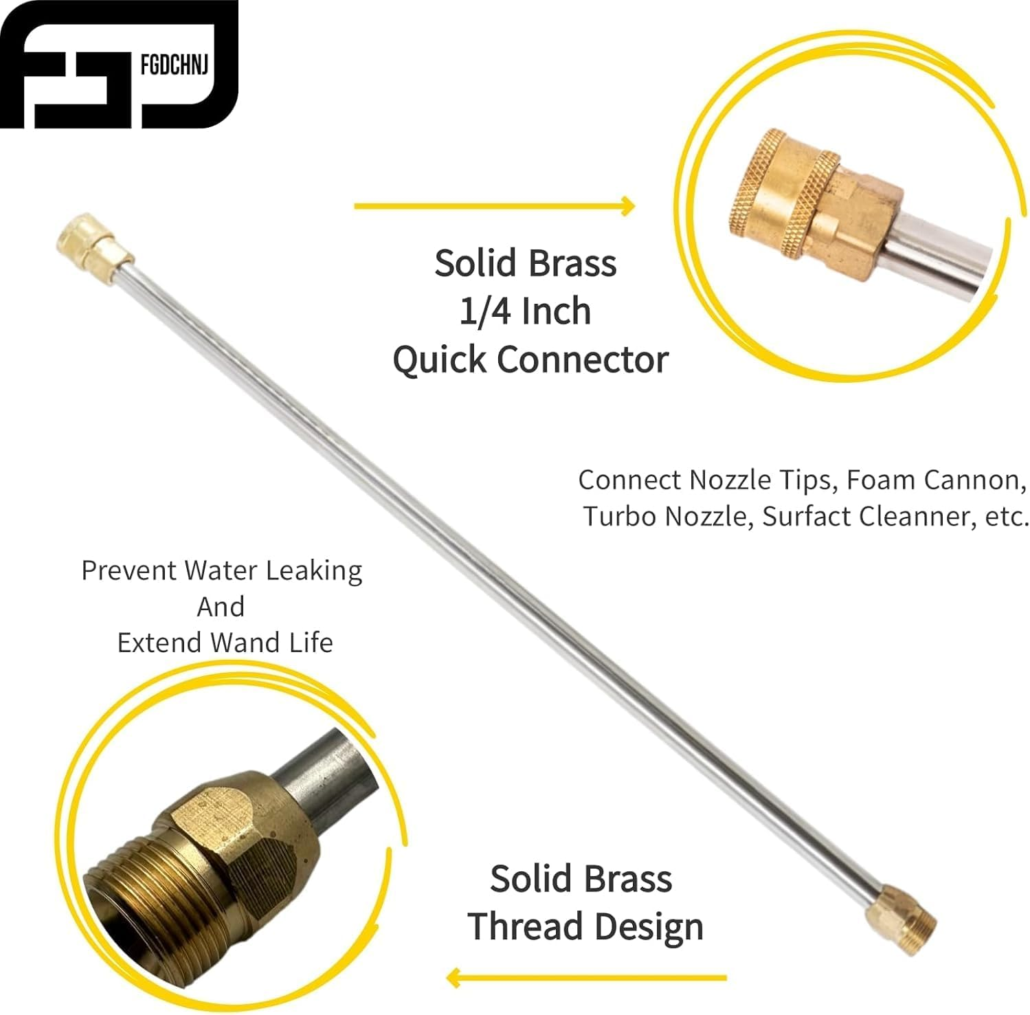 FGD Replacement Pressure Washer Gun with Extension Wand, Power Spray Car Wash Gun with M22-14Mm Thread Fitting, 5 Nozzle Tips, 40.2 Inch, 3600 PSI image number 3