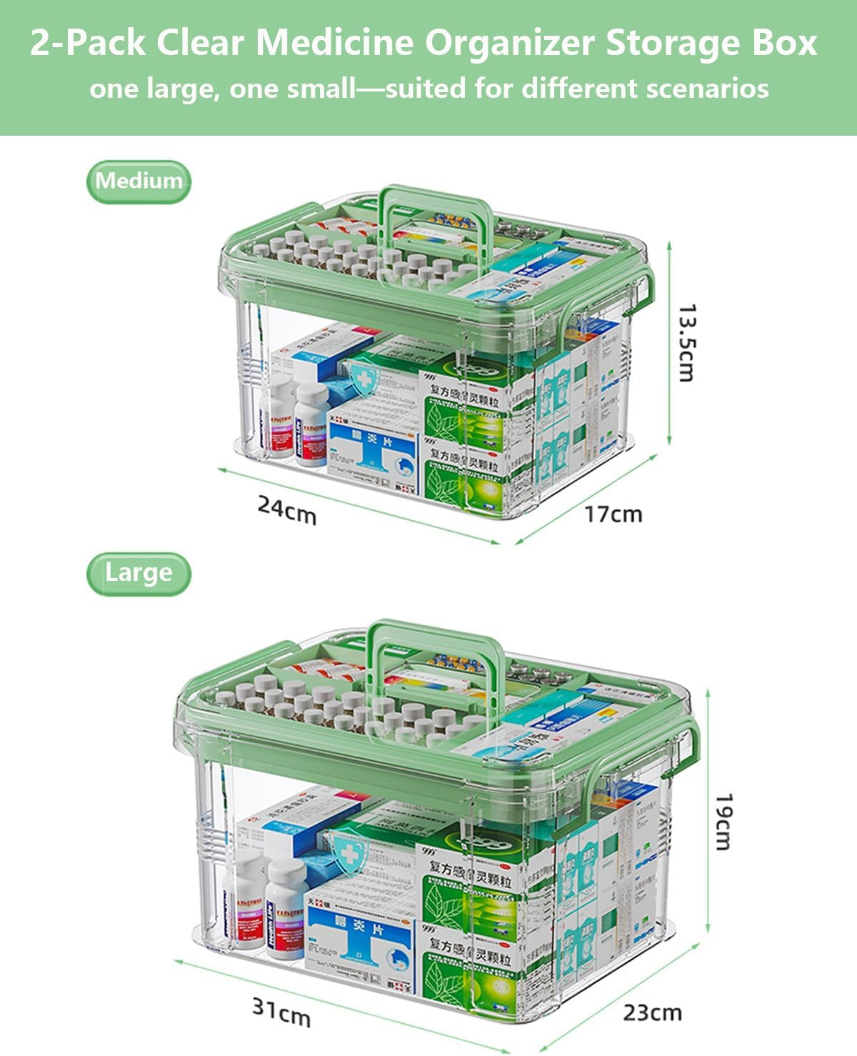 2-Pack Clear Medicine Organizer Box with Trays &ndash; Thickened Plastic First Aid Storage Container, Multi-Layer Medicine Case with Handles,Portable Medical Organizer for Home,Travel & Office image number 4