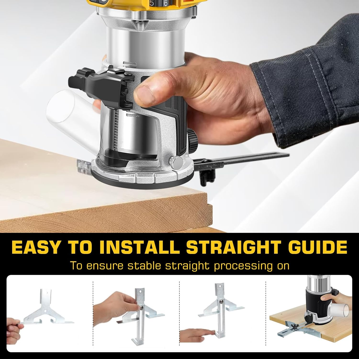 Cordless Power Router Compatible with Dewalt 18V-20V Battery, 800W Brushless Wood Trimmer with 6 Speed, Brushless Router Trimmer, Cordless Wood Trimmer, Straight Guide, 15 Milling Bits and 2 Spanners image number 5